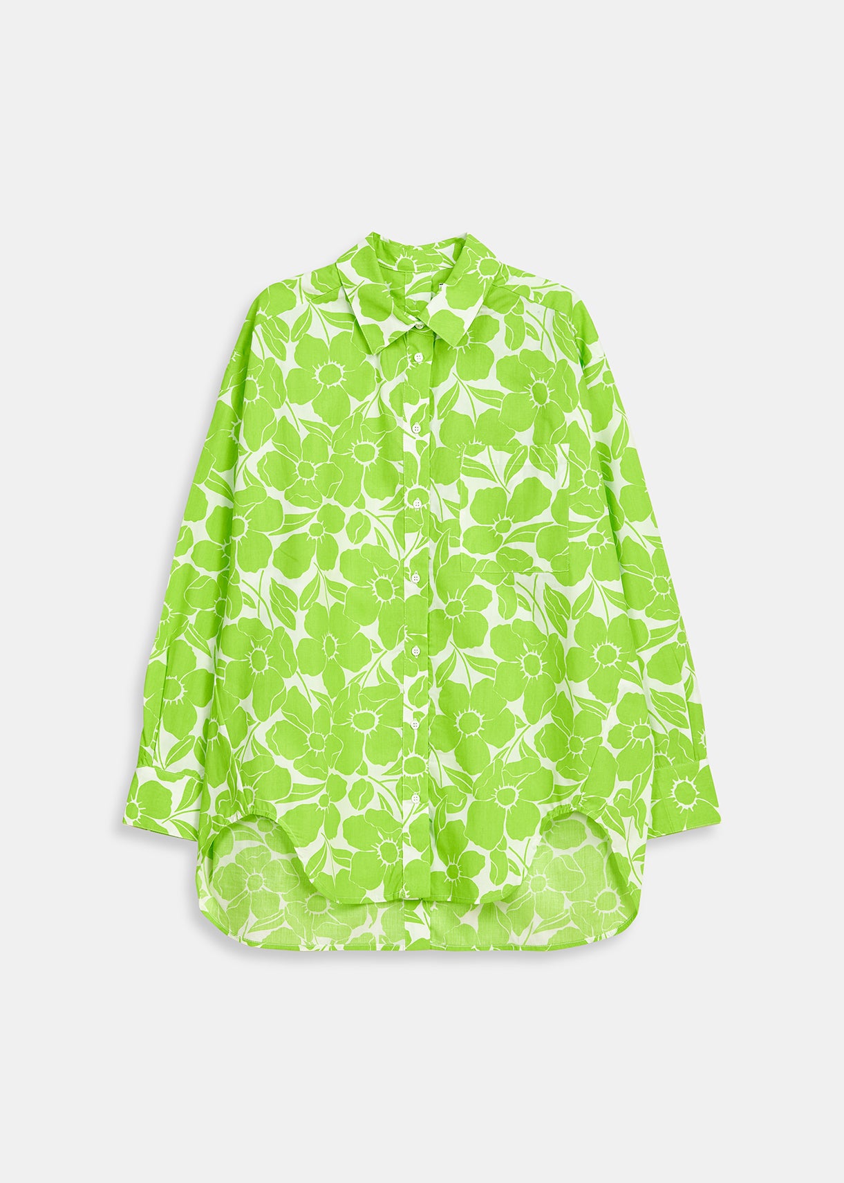 Lime green and white cotton shirt with floral print RE—SSENTIEL | Essentiel second hand