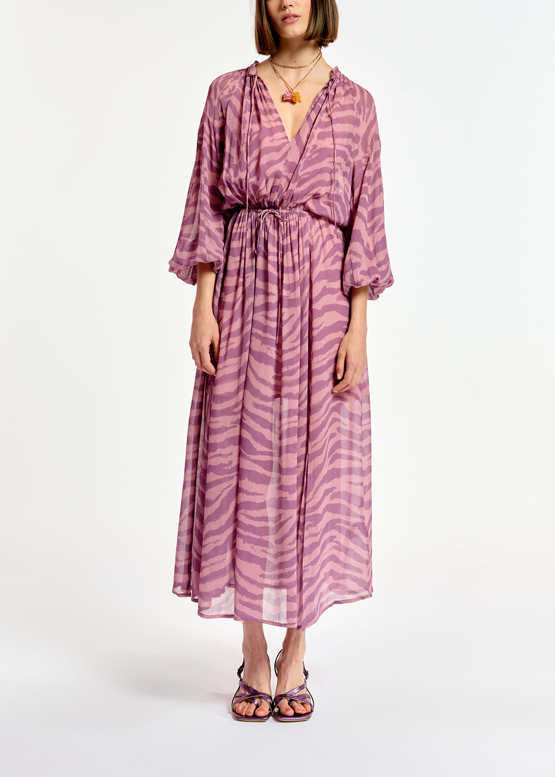 Lila wijde maxi-jurk met zebraprint RE—SSENTIEL | Essentiel second hand