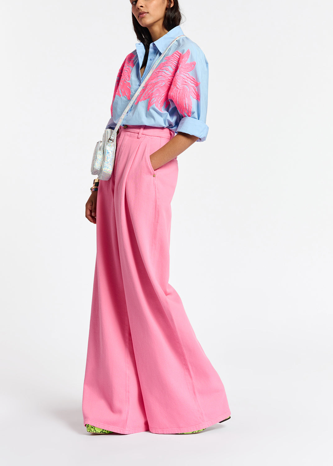 Neon pink wide-leg jeans RE—SSENTIEL | Essentiel second hand