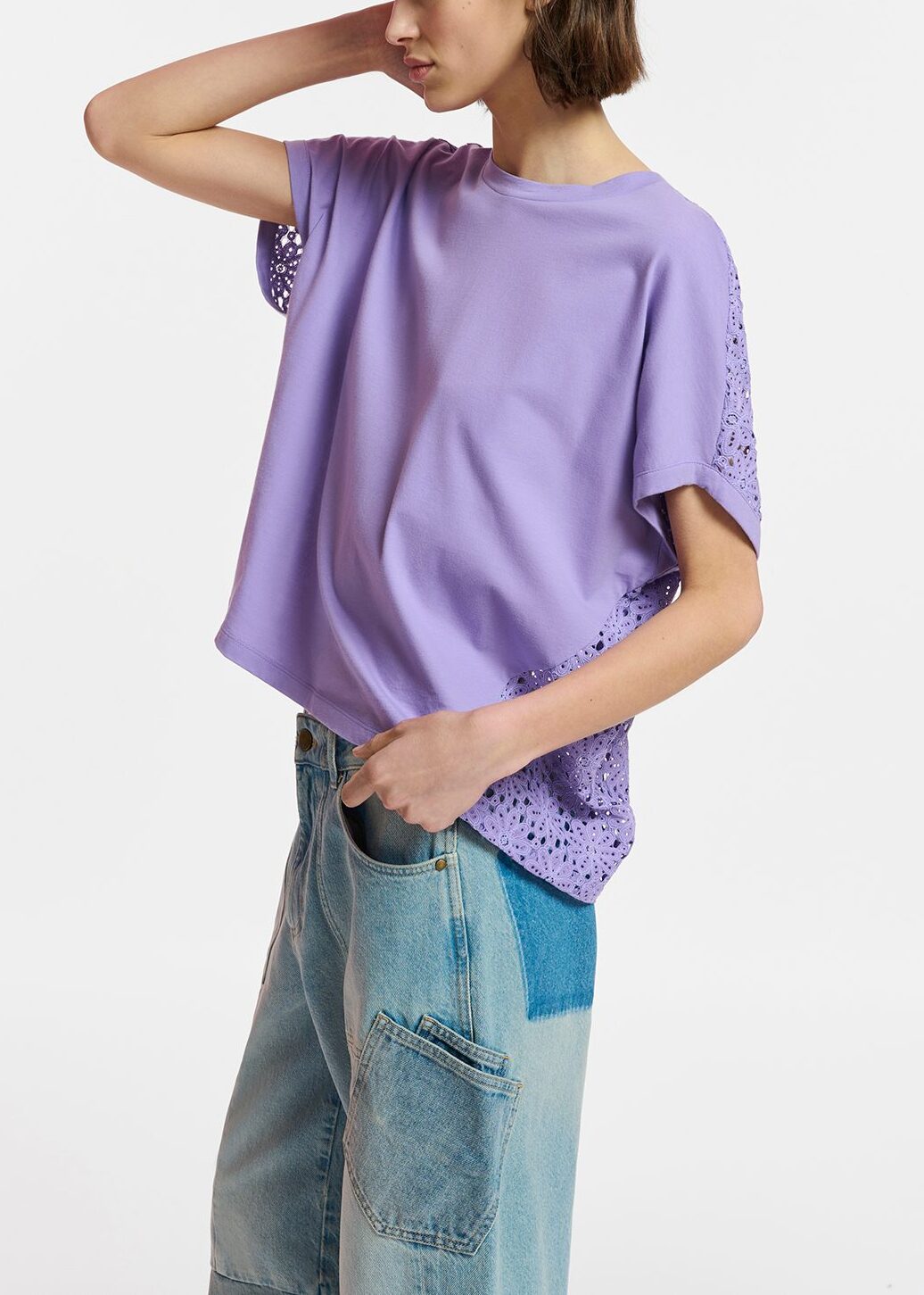 Lilac T-shirt with lace back panel RE—SSENTIEL | Essentiel second hand