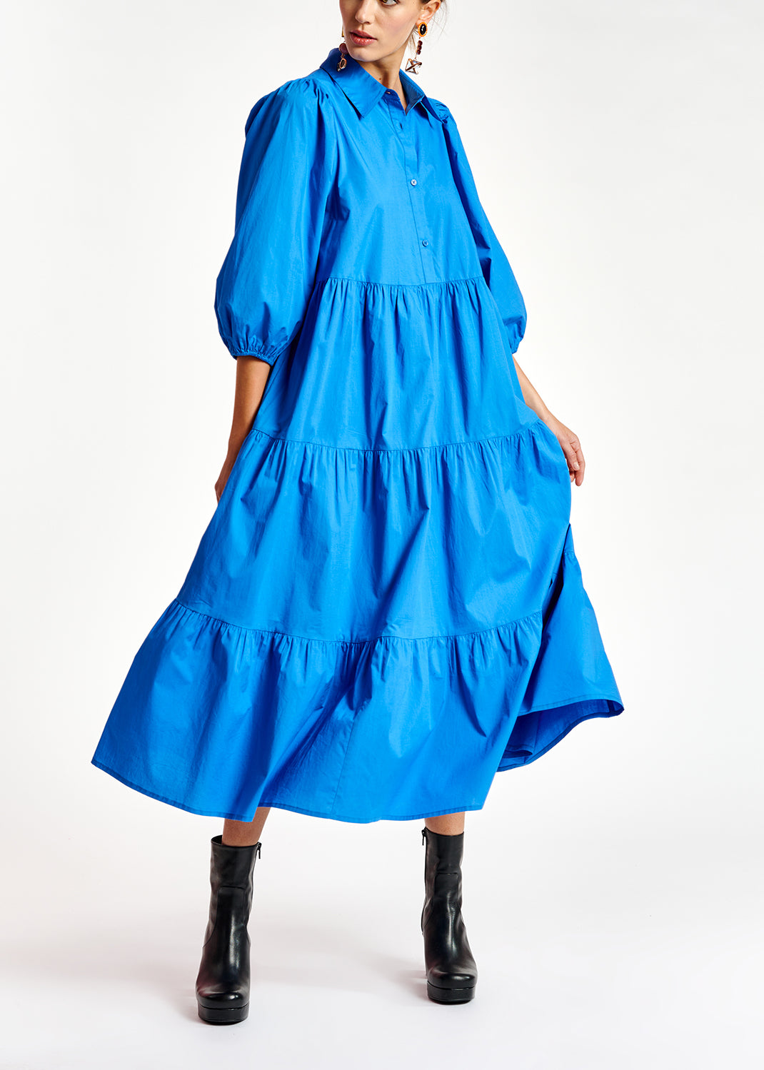 Voluminous light blue A-line shirt dress RE—SSENTIEL | Essentiel second hand