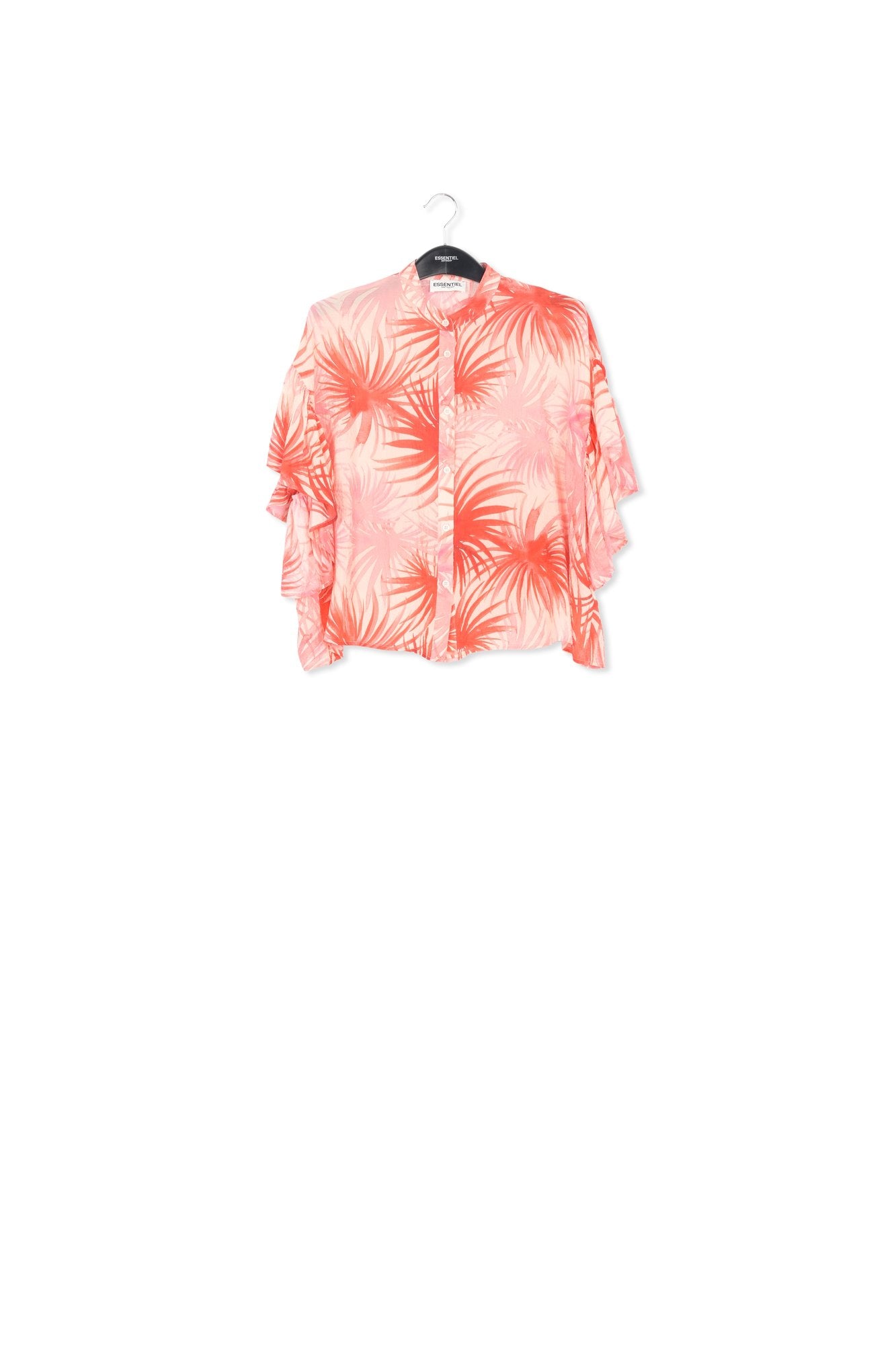 Orange ruffle-detailed top with palm leaf print RE—SSENTIEL | Essentiel second hand