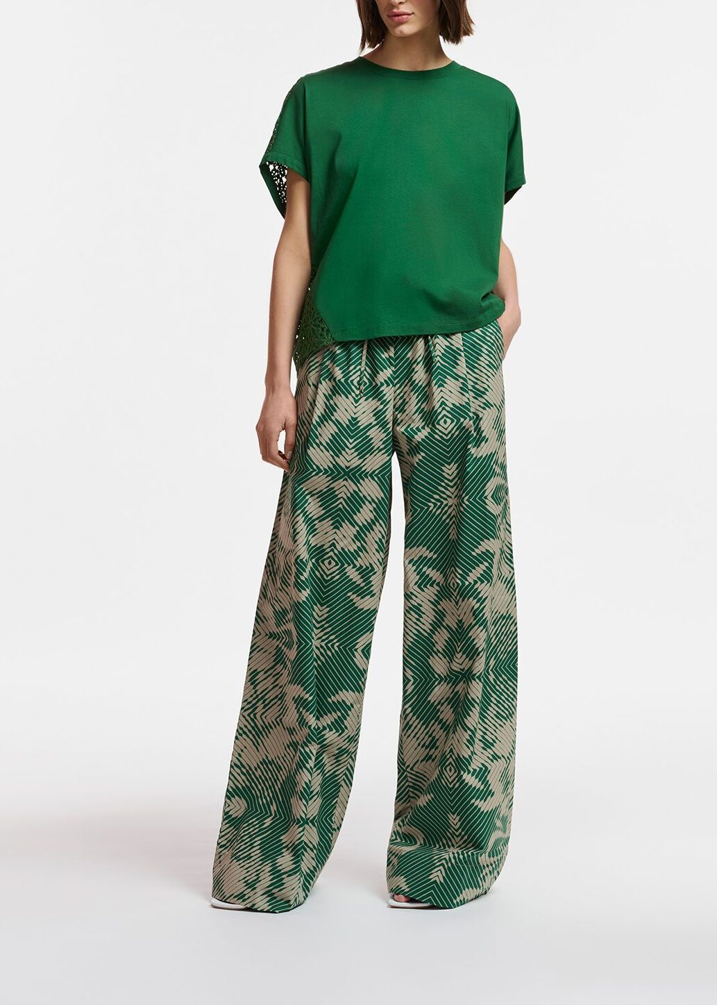 Dark green T-shirt with lace back panel RE—SSENTIEL | Essentiel second hand