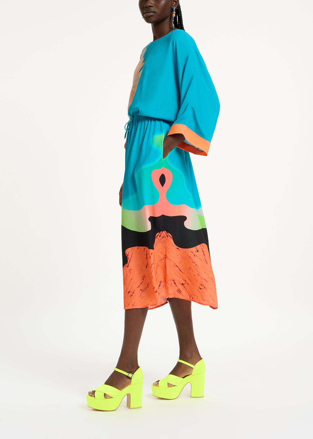 Bleu midi-length dress with multicolor print RE—SSENTIEL | Essentiel second hand