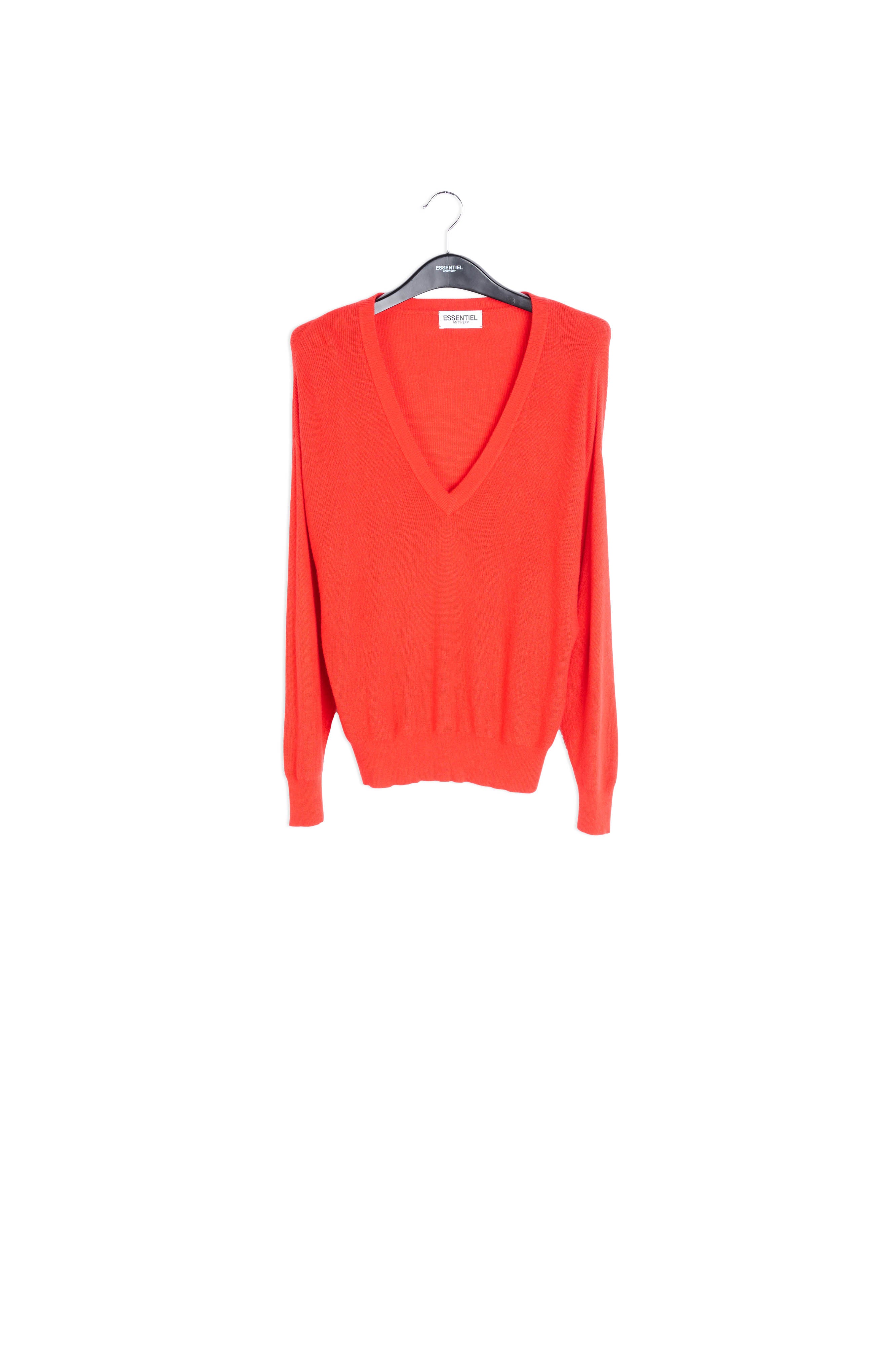 Rode geribbelde trui met V-hals RE—SSENTIEL | Essentiel second hand