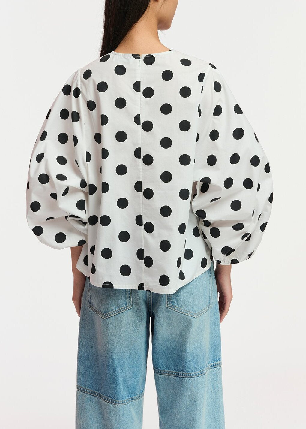 Top à pois noir et blanc à manches bouffantes RE—SSENTIEL | Essentiel second hand