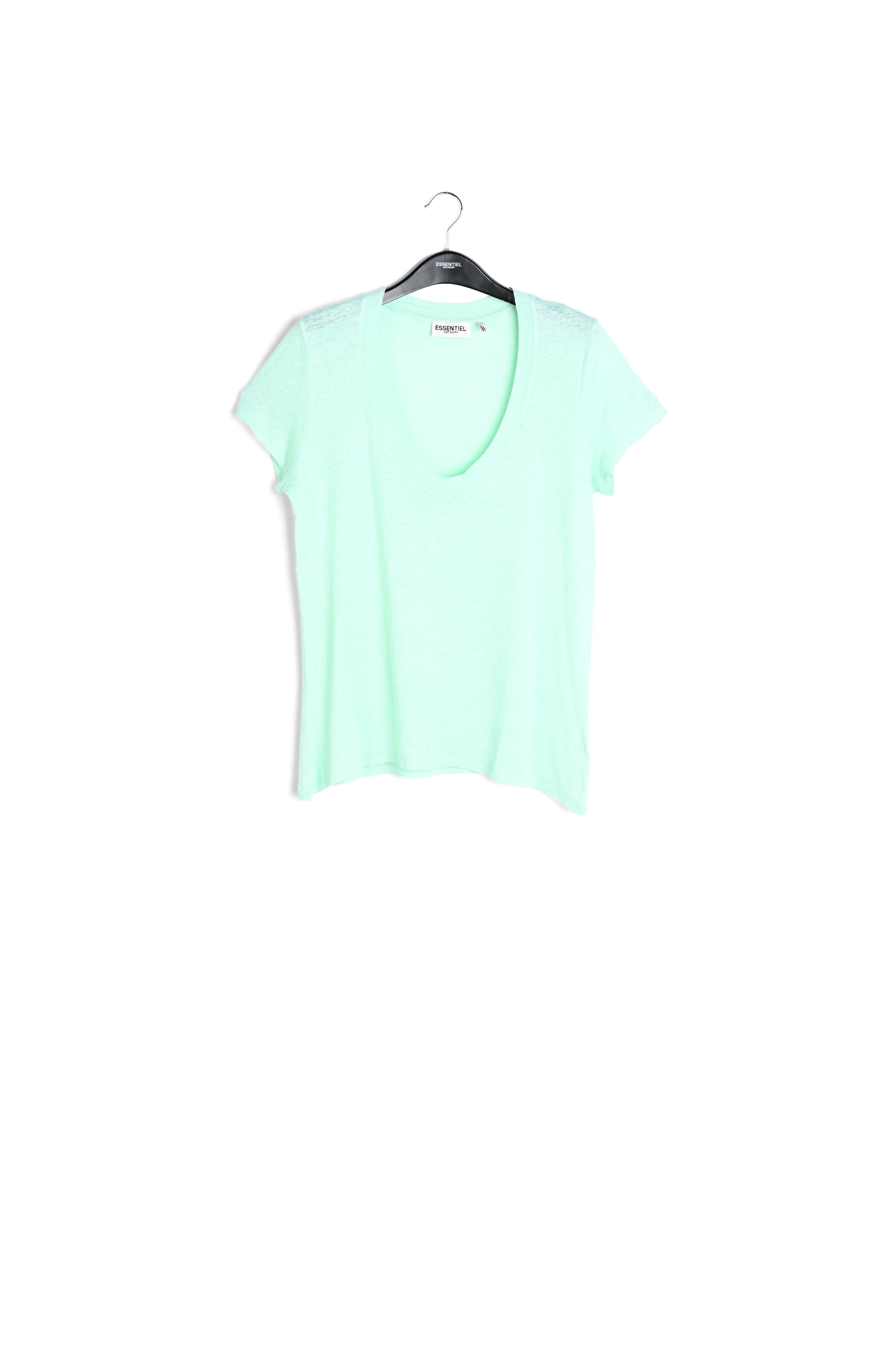 Mint green linen v-neck t-shirt RE—SSENTIEL | Essentiel second hand