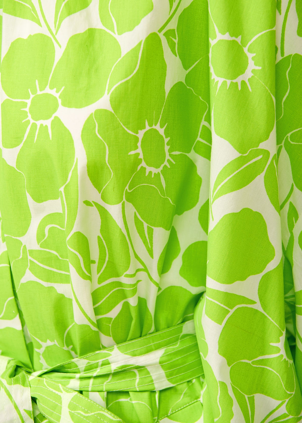 White and lime green floral print cotton knee-length shirt dress RE—SSENTIEL | Essentiel second hand