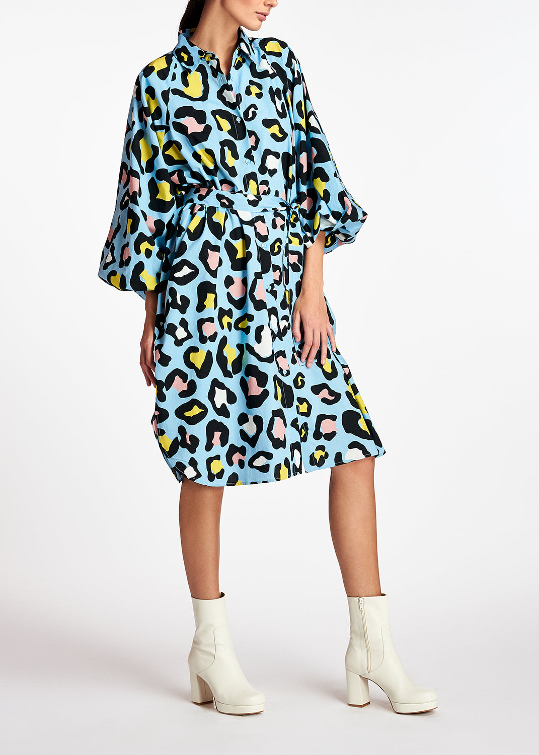 Light blue leopard-print shirt dress RE—SSENTIEL | Essentiel second hand