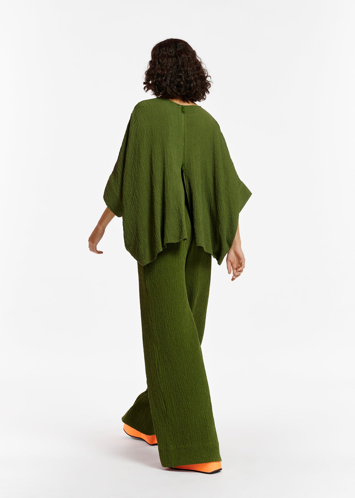 Khaki oversized seersucker top RE—SSENTIEL | Essentiel second hand