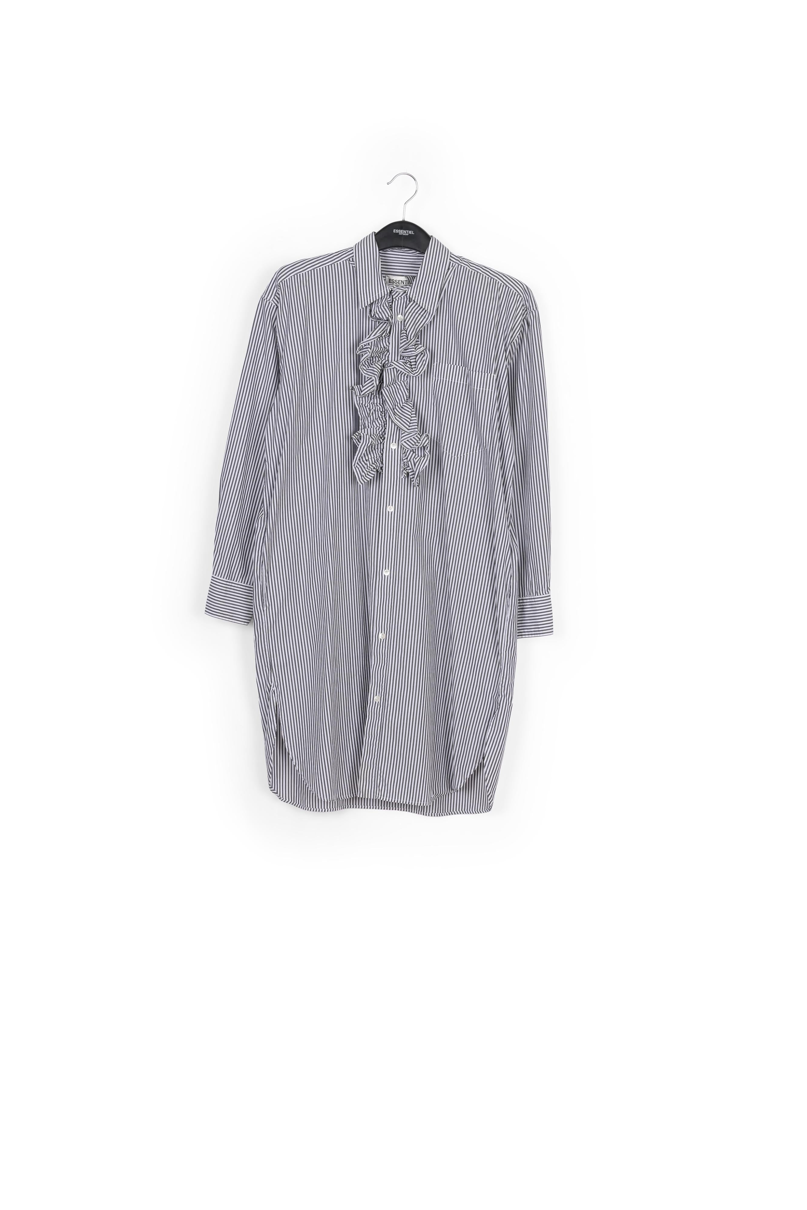 Grey and off-white striped cotton shirt dress RE—SSENTIEL | Essentiel second hand