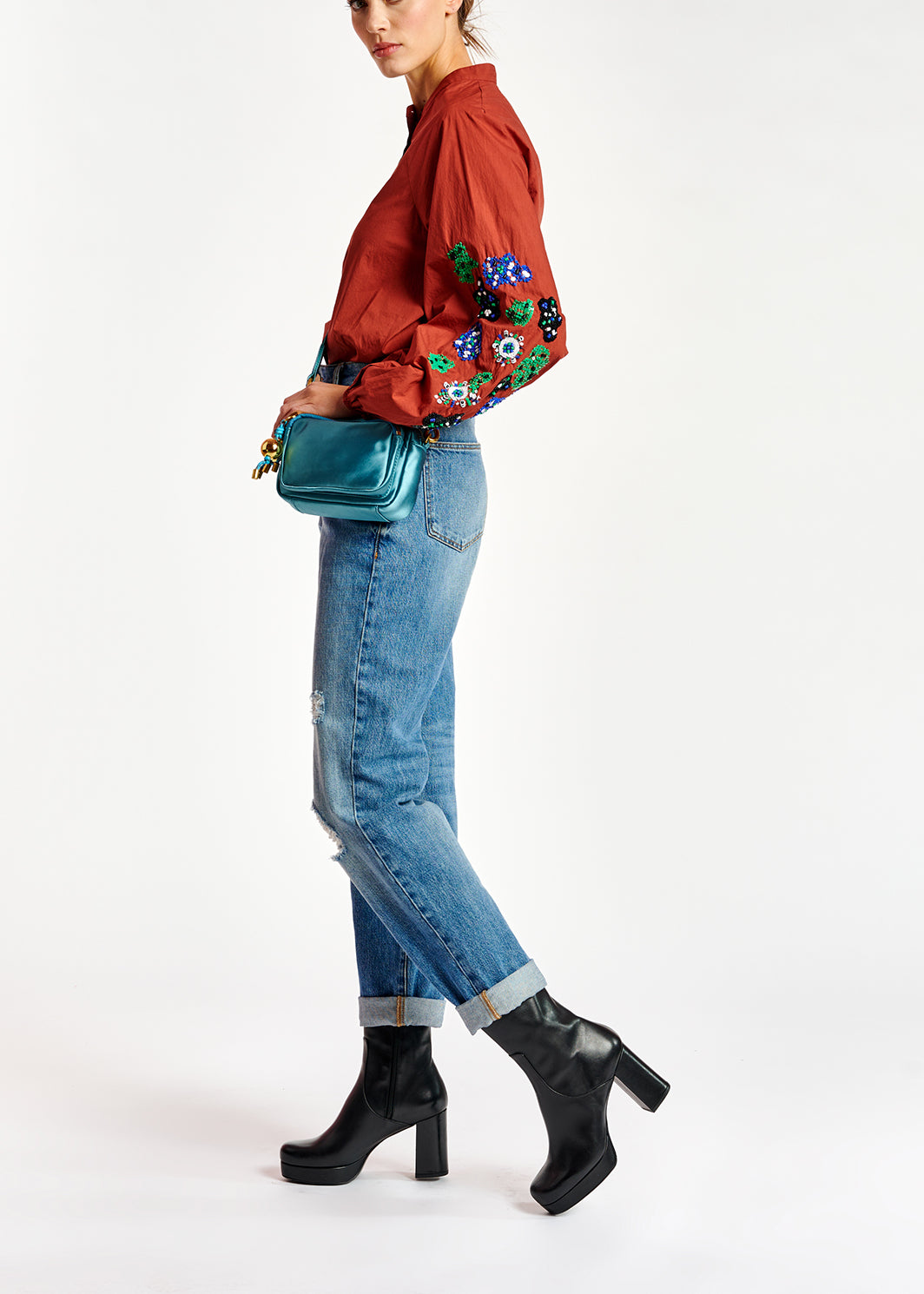 Burgundy sequin-embroidered shirt RE—SSENTIEL | Essentiel second hand