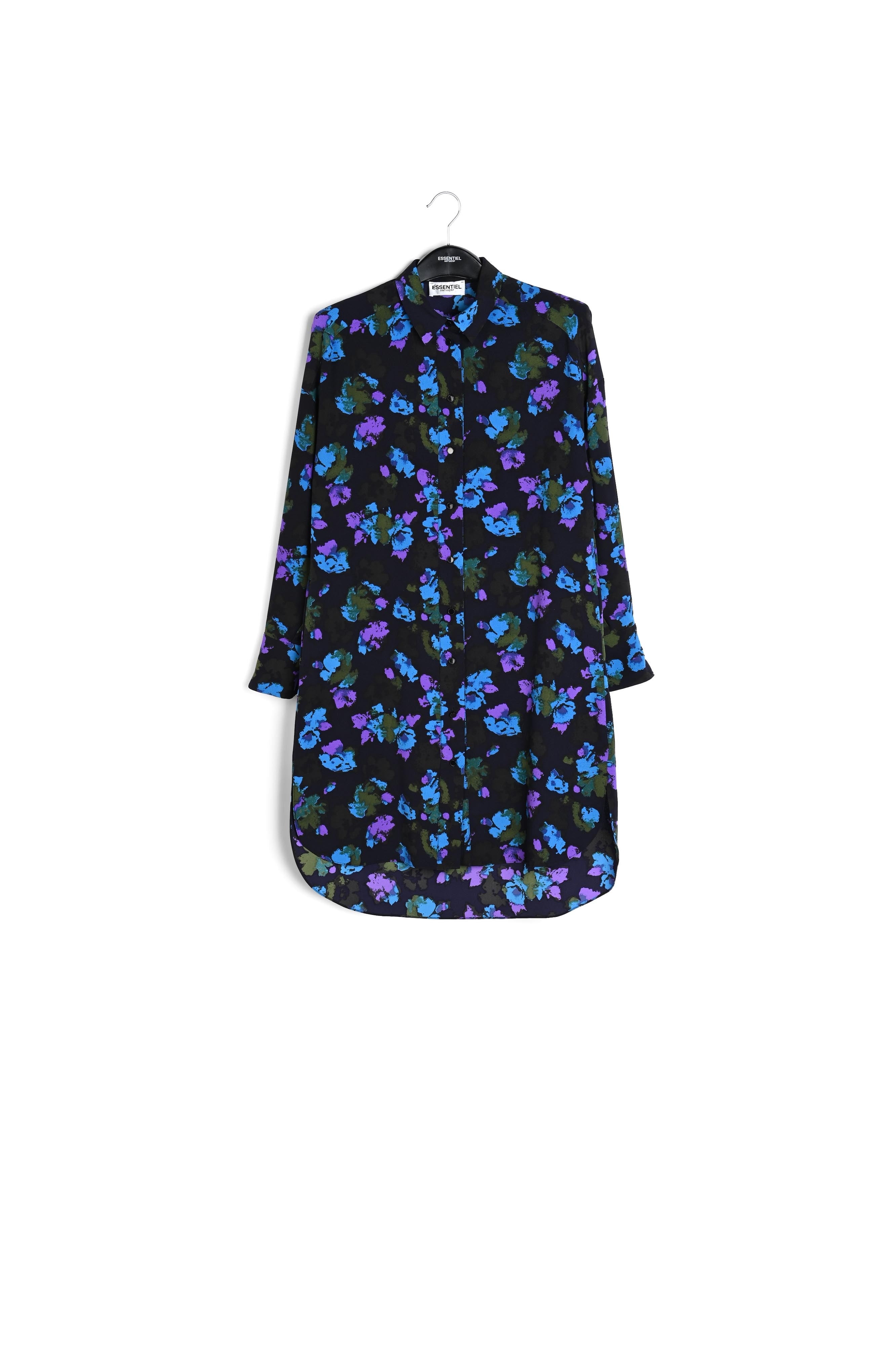 Midi-hemdjurk met zwart en rode bloemenprint RE—SSENTIEL | Essentiel second hand