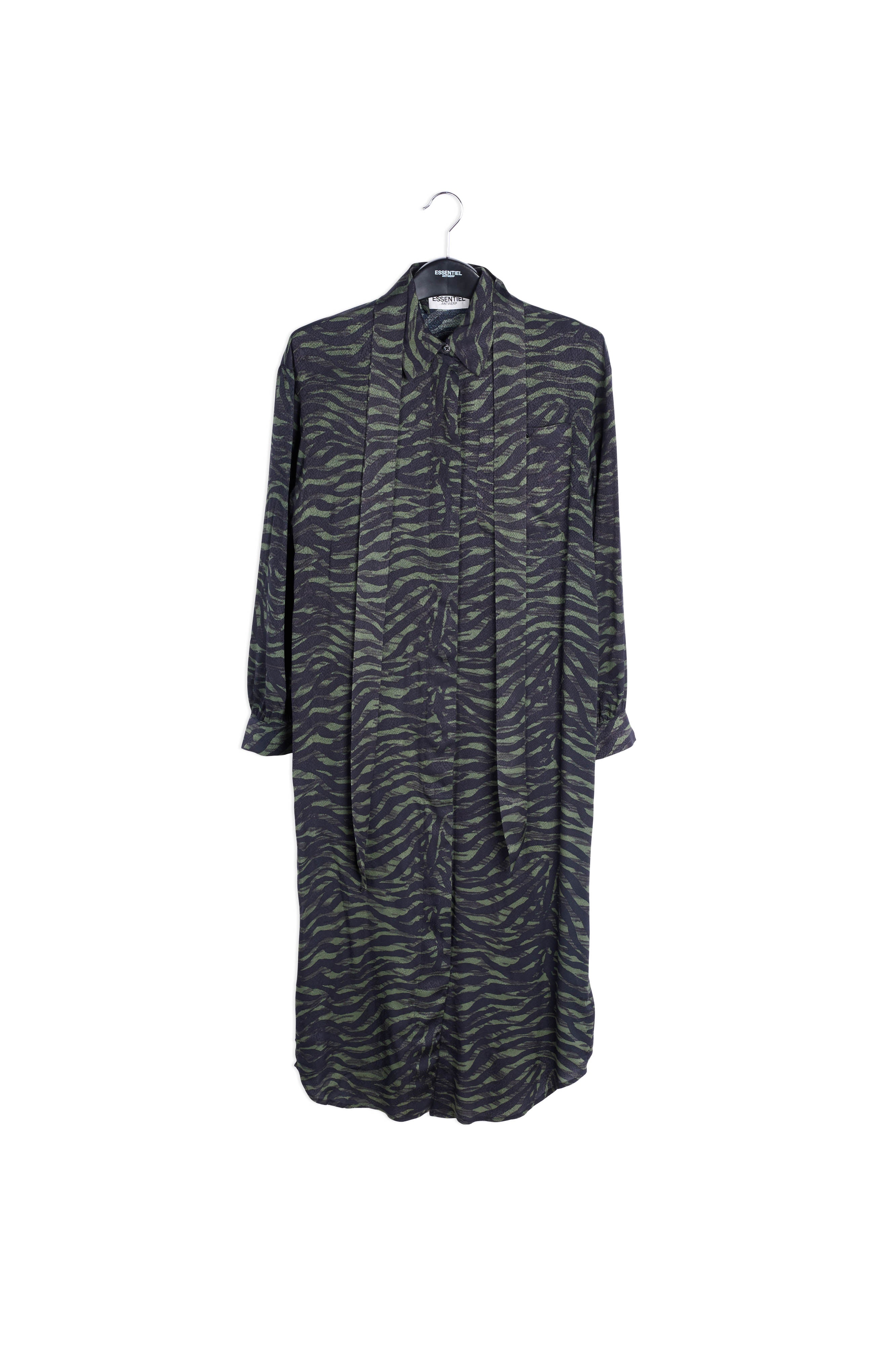 Green and black zebra print midi shirt dress RE—SSENTIEL | Essentiel second hand