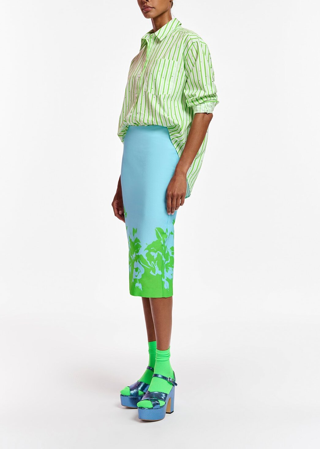 White and green striped cotton shirt with rhinestone embellishments RE—SSENTIEL | Essentiel second hand