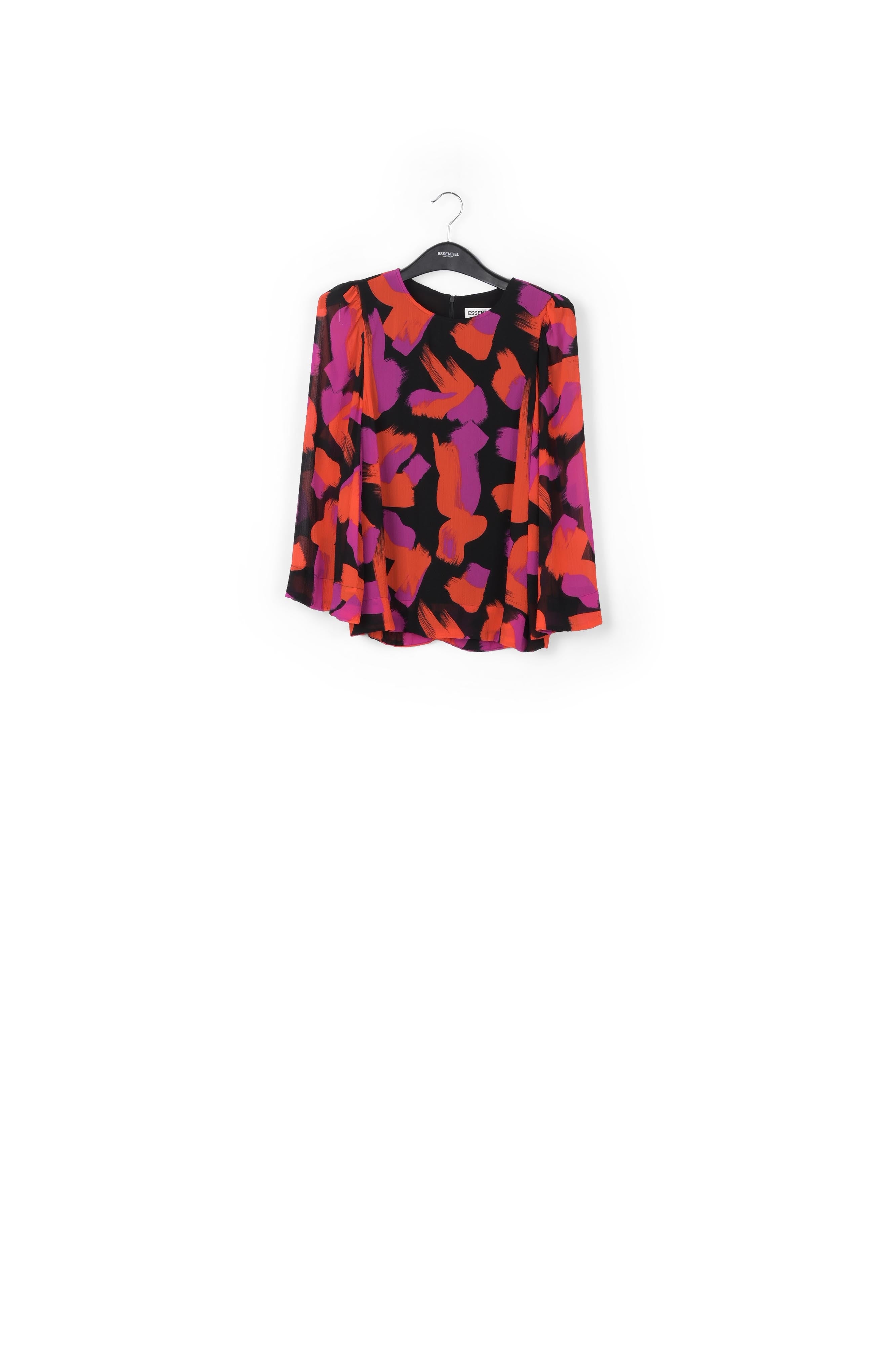 Top aux épaules bouffantes et imprimé noir, orange et pourpre RE—SSENTIEL | Essentiel second hand