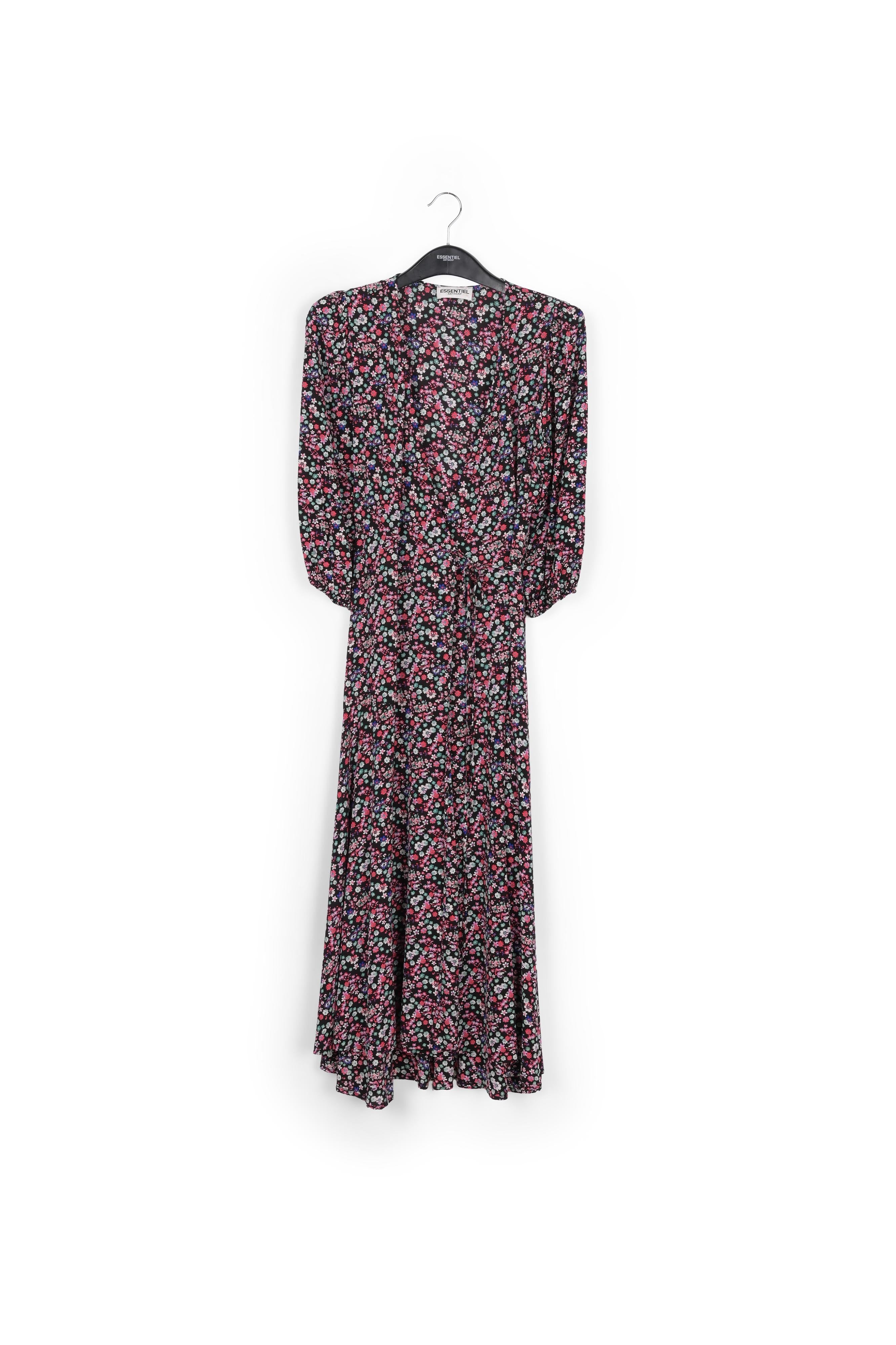 Black floral-print wrap maxi dress RE—SSENTIEL | Essentiel second hand