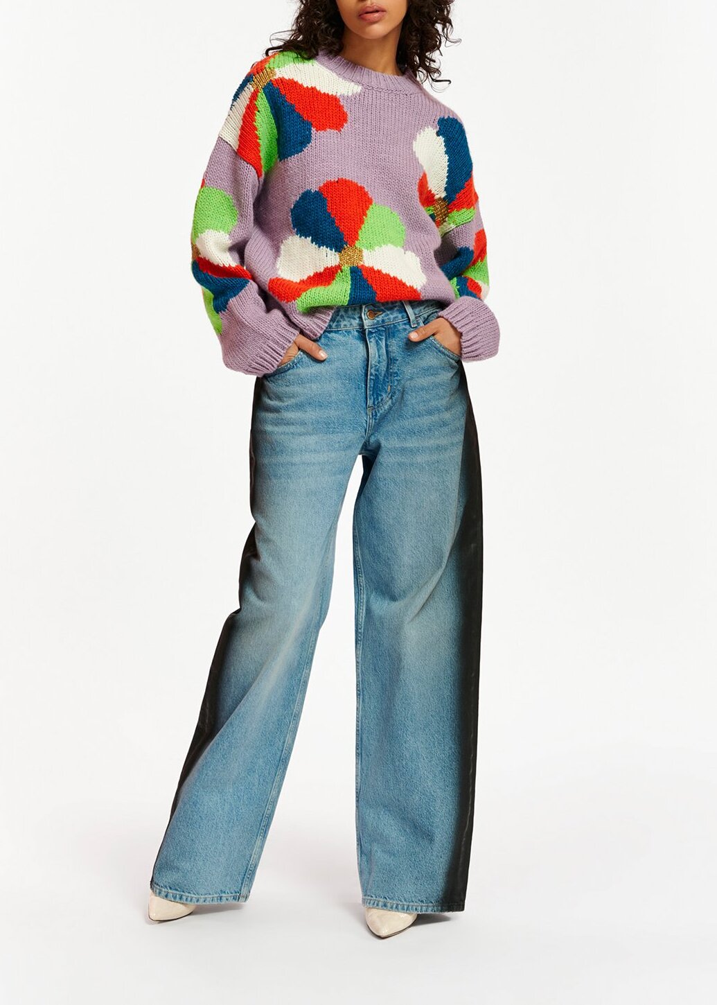 Lila trui met intarsia bloemen RE—SSENTIEL | Essentiel second hand