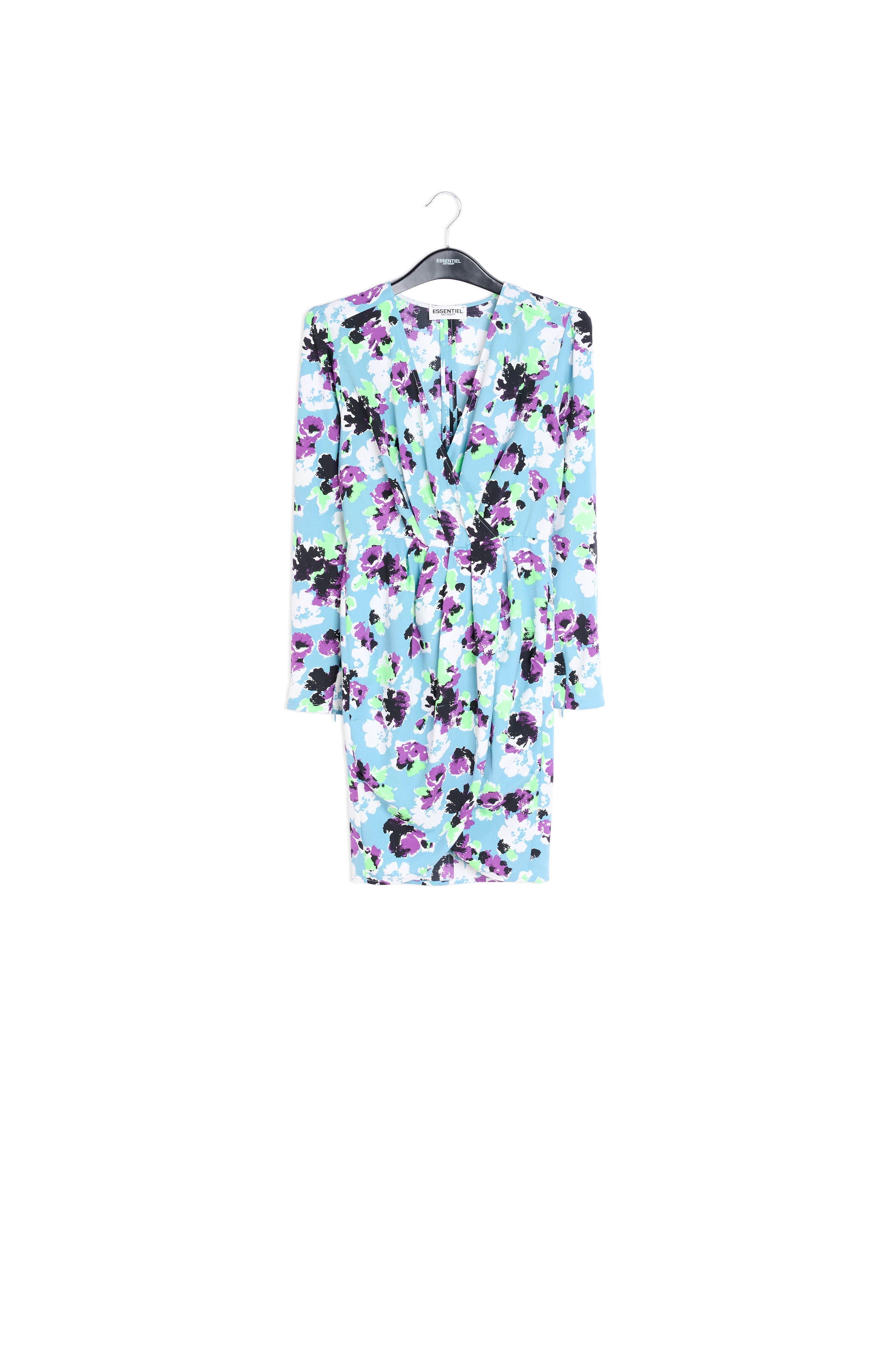 Light blue floral mini wrap dress RE—SSENTIEL | Essentiel second hand