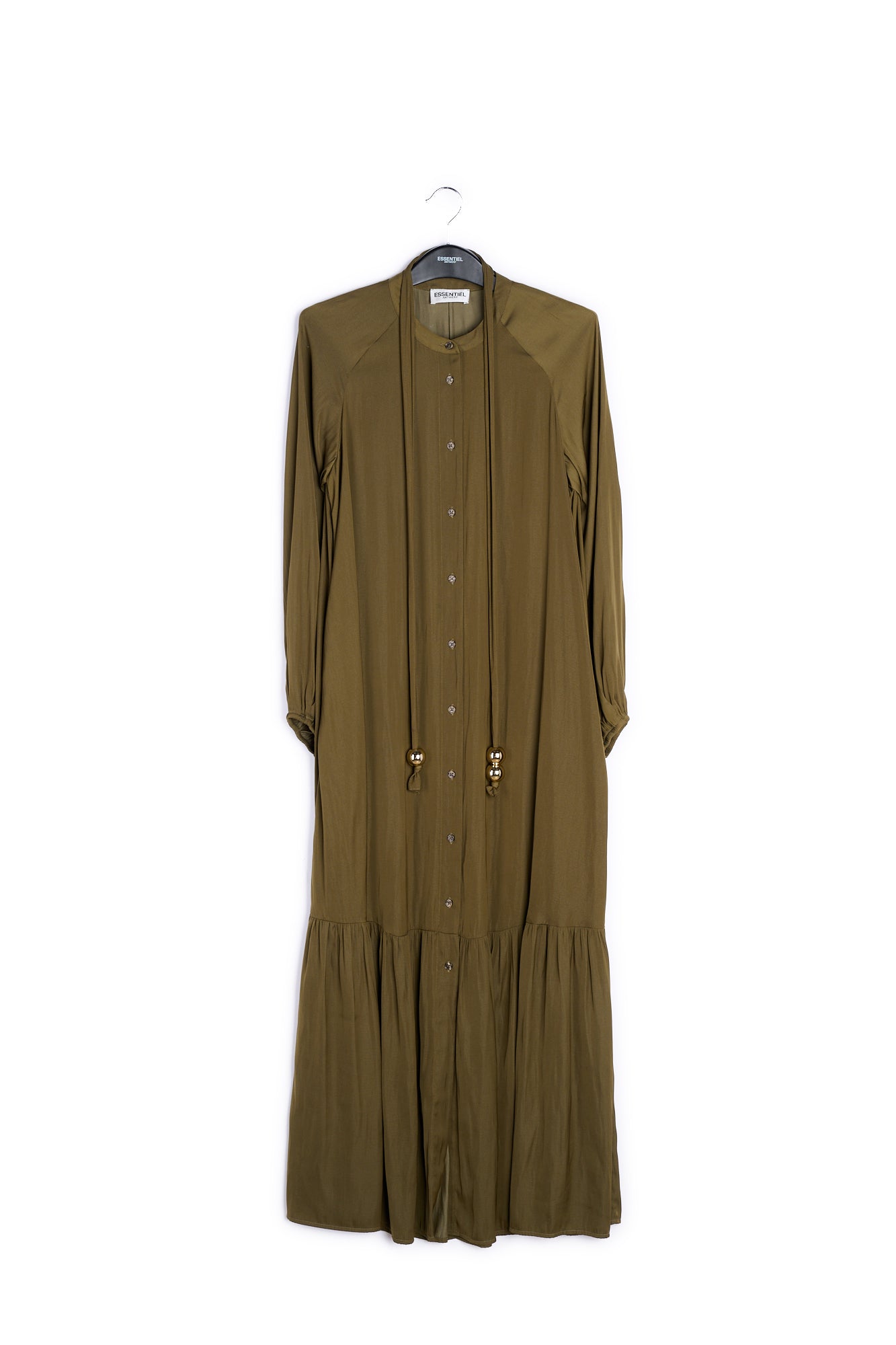Khaki green long-sleeved maxi dress RE—SSENTIEL | Essentiel second hand
