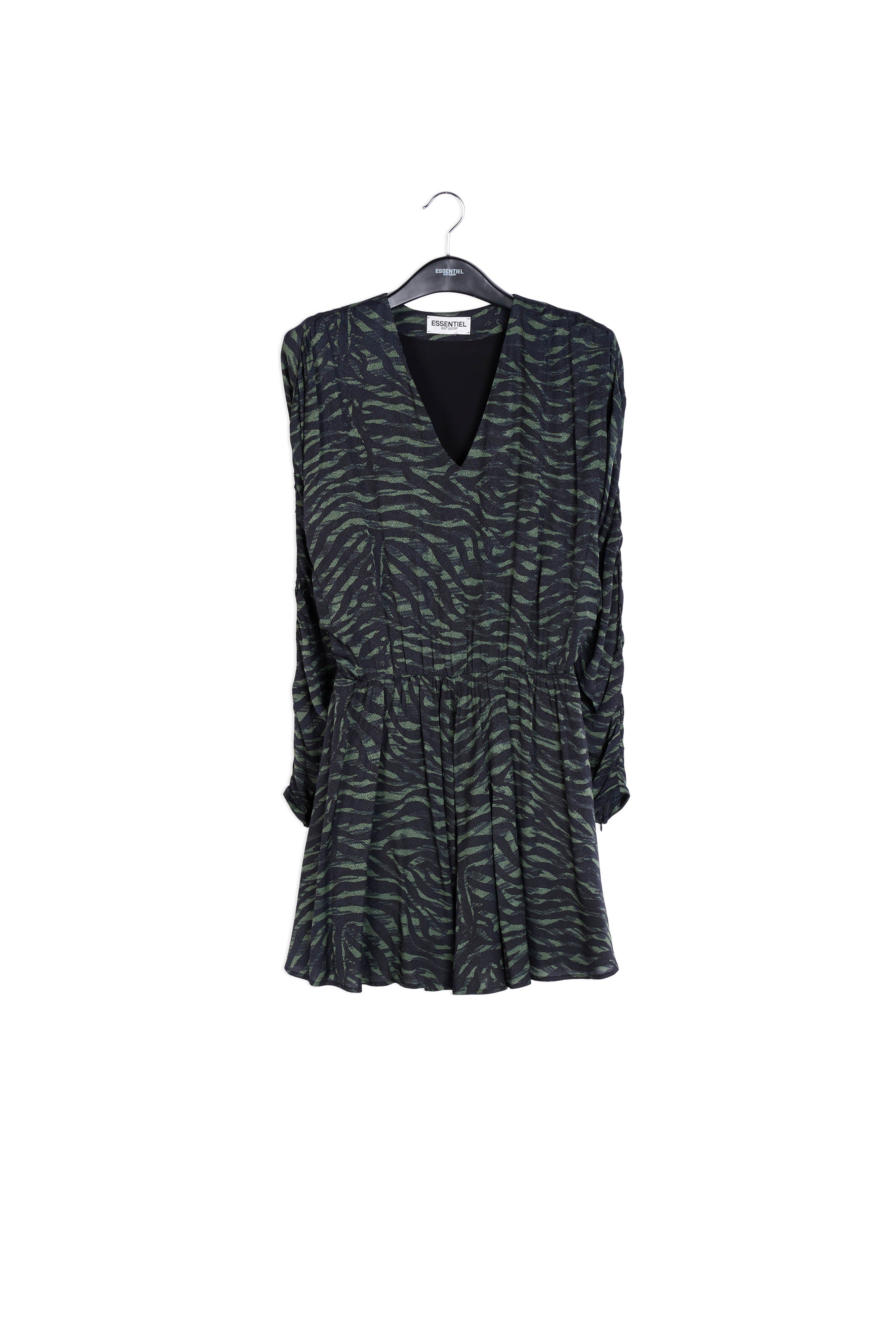 Khaki and black zebra print mini dress RE—SSENTIEL | Essentiel second hand