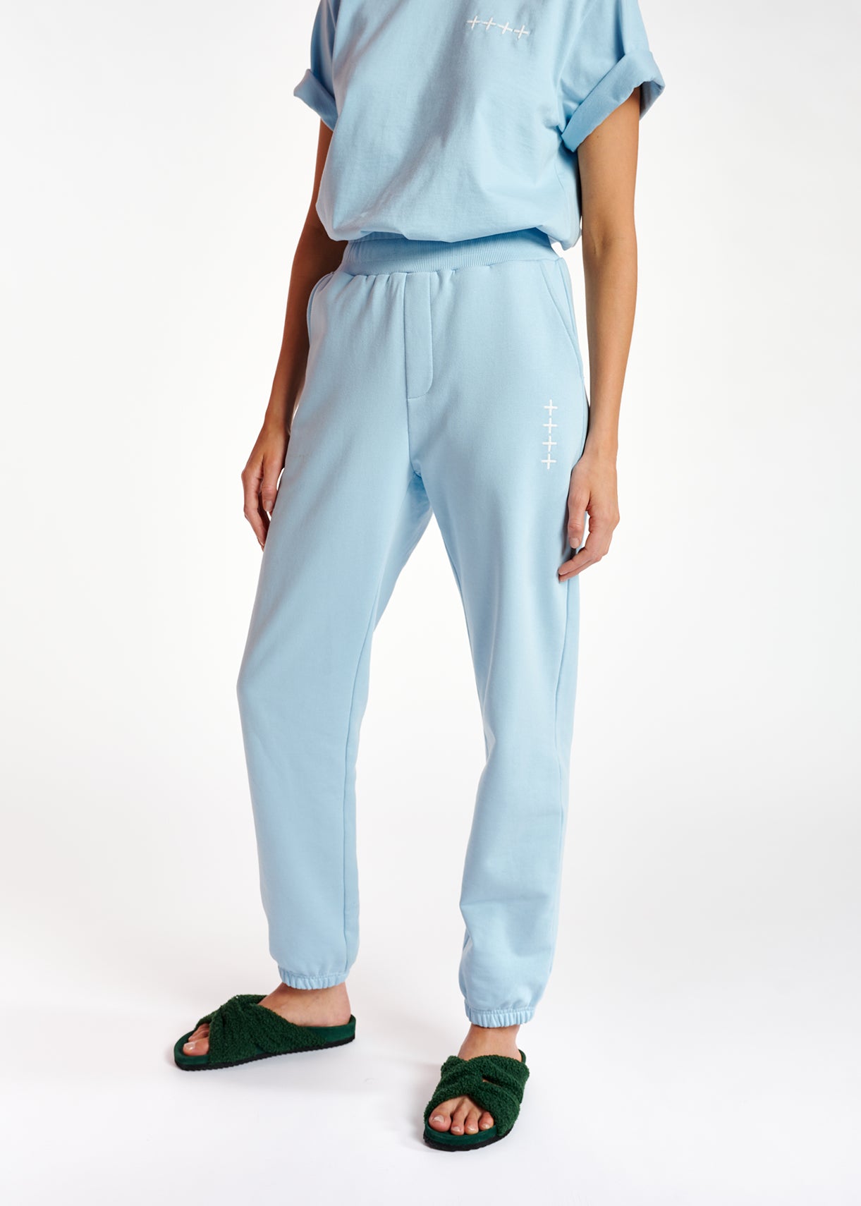 Light blue organic cotton-jersey sweatpants RE—SSENTIEL | Essentiel second hand