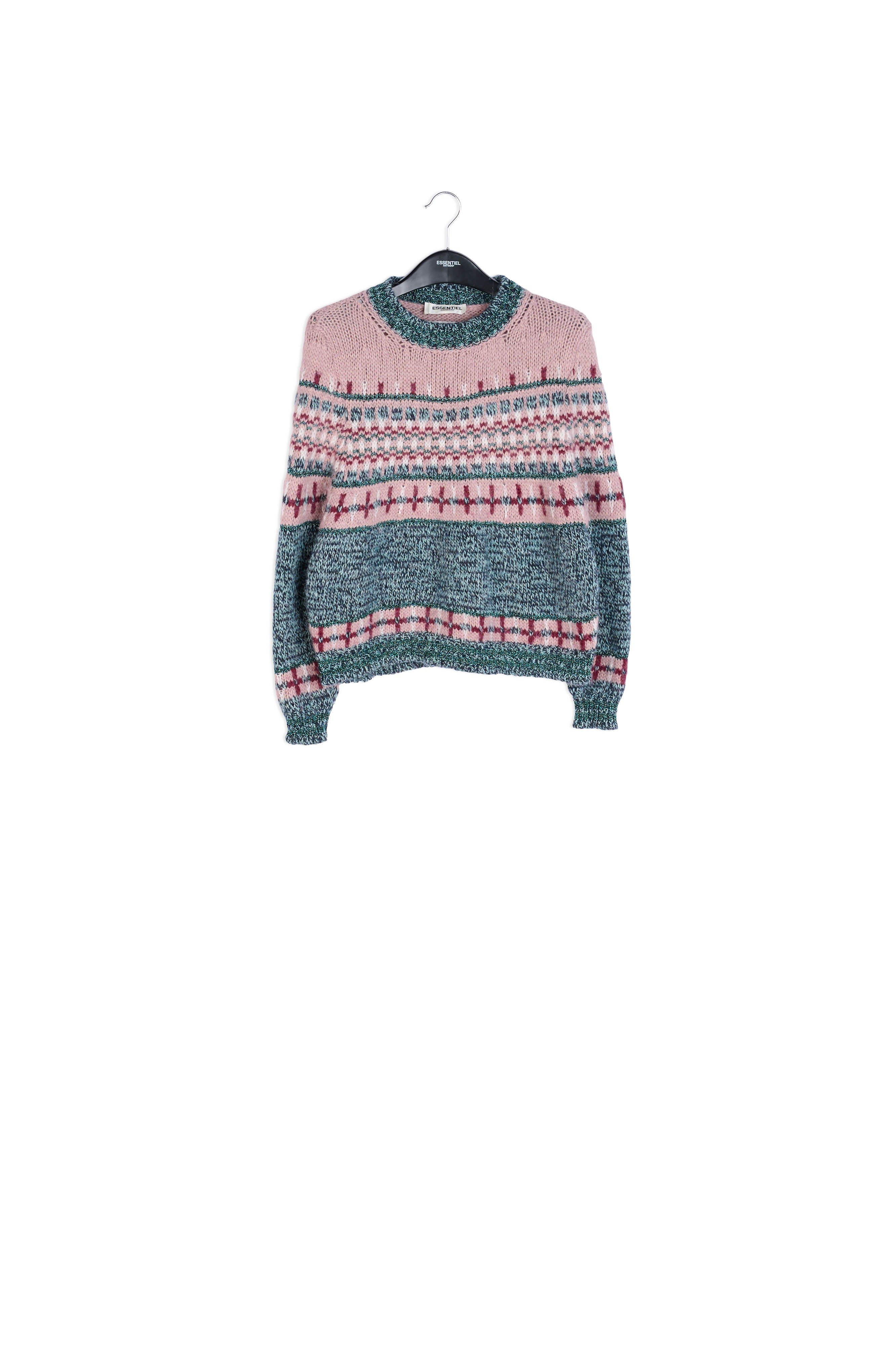 Pull cocon avec motif rouge, rose et blanc RE—SSENTIEL | Essentiel second hand