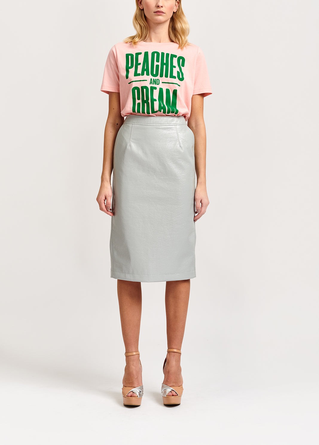 Grey faux patent-leather pencil skirt RE—SSENTIEL | Essentiel second hand