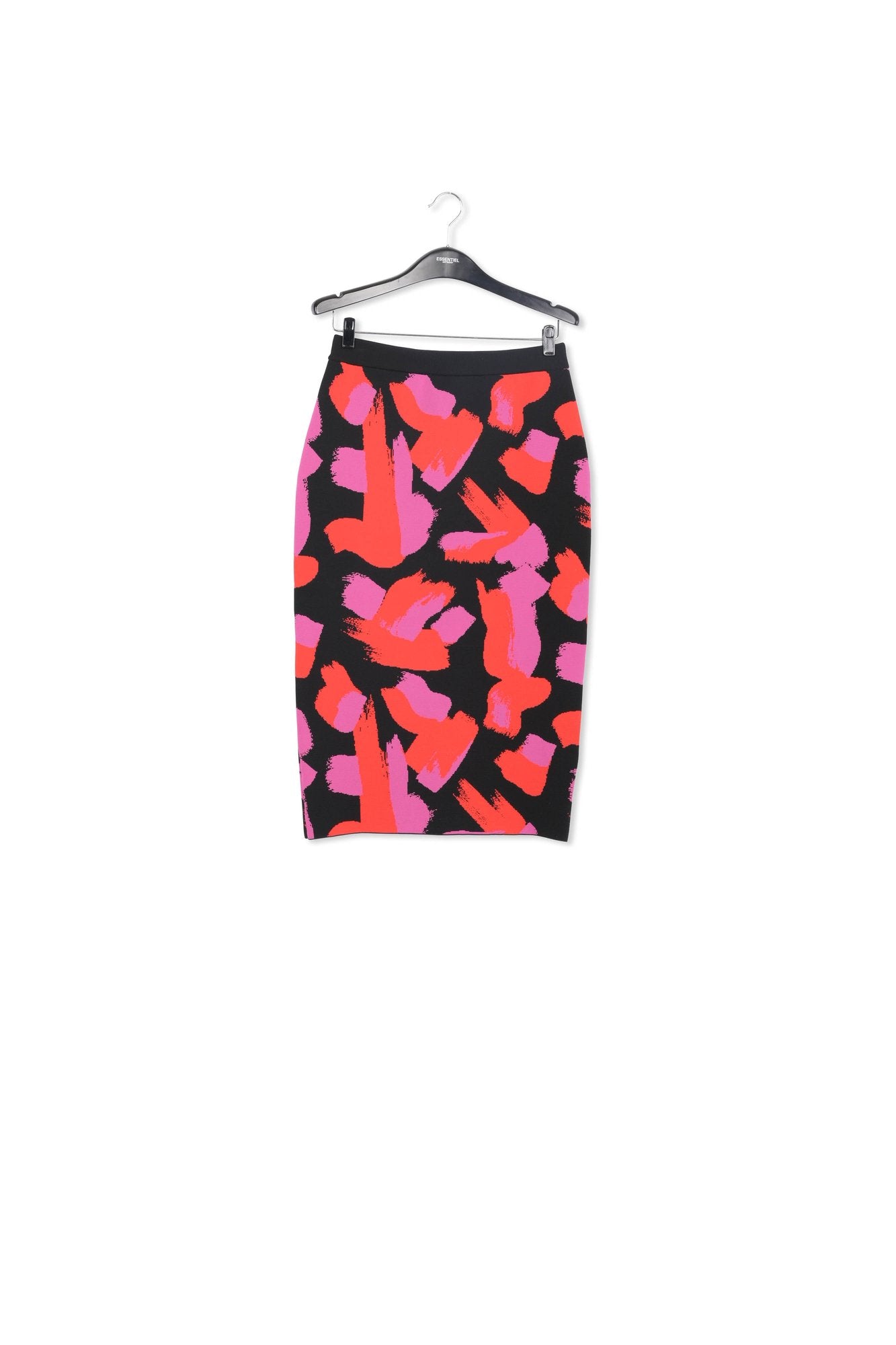 Black, red and fuchsia jacquard-knit midi skirt RE—SSENTIEL | Essentiel second hand