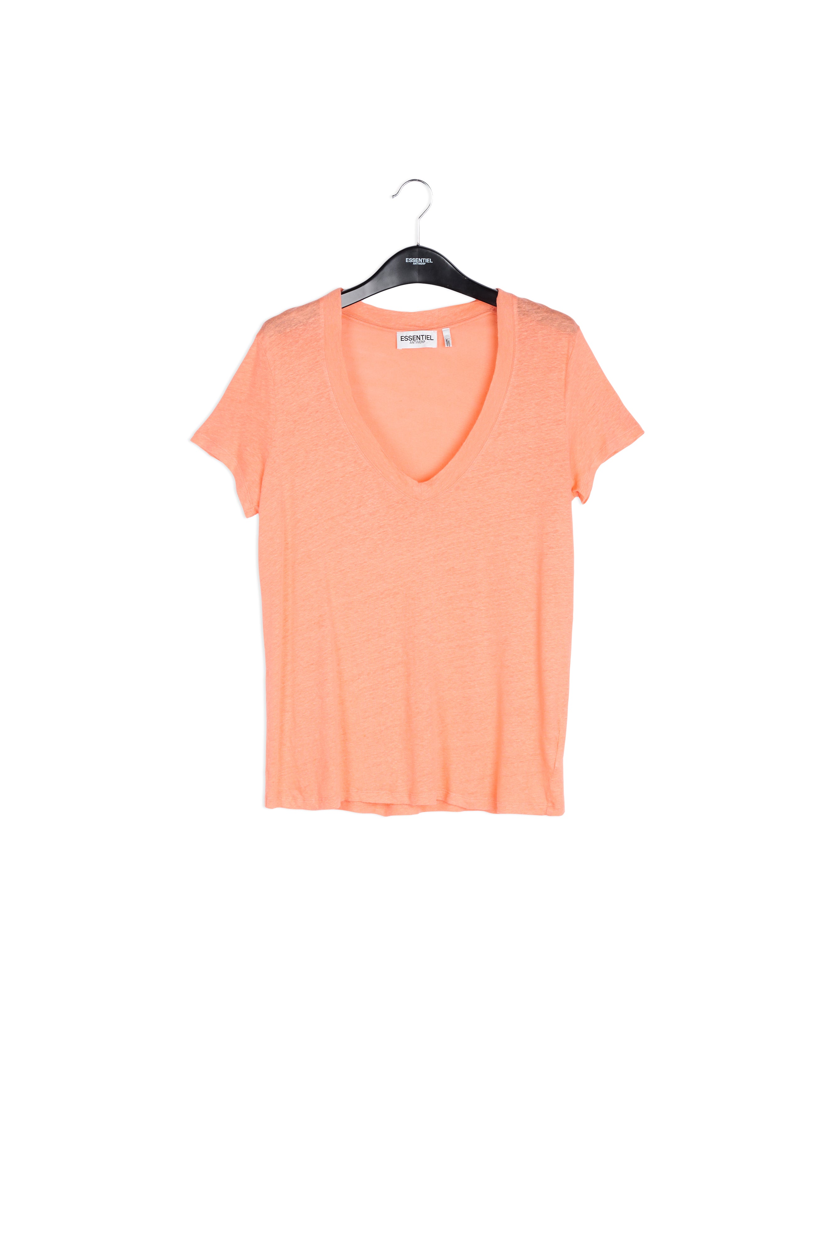 Orange linen v-neck t-shirt RE—SSENTIEL | Essentiel second hand