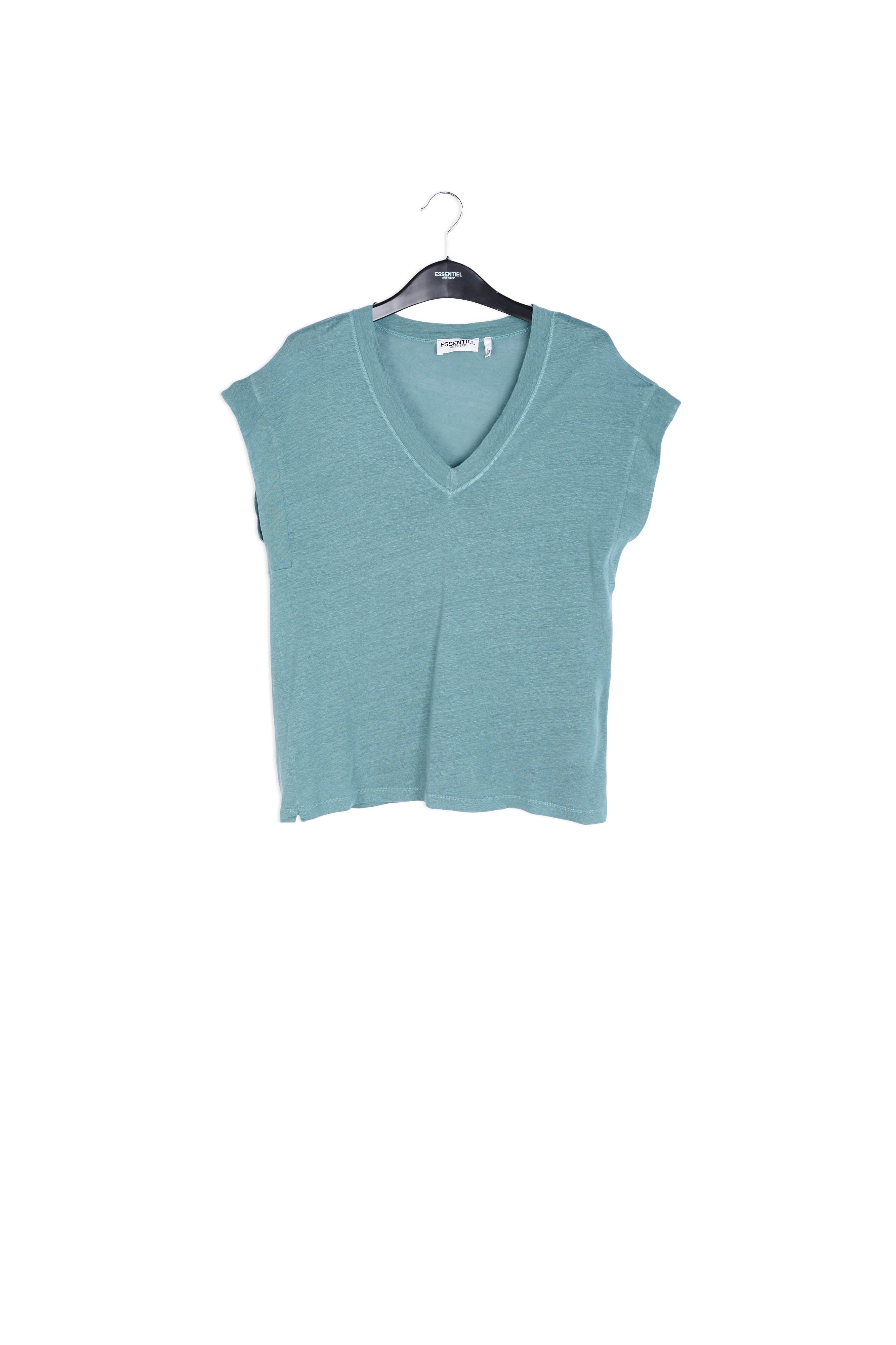 Blue linen V-neck T-shirt RE—SSENTIEL | Essentiel second hand