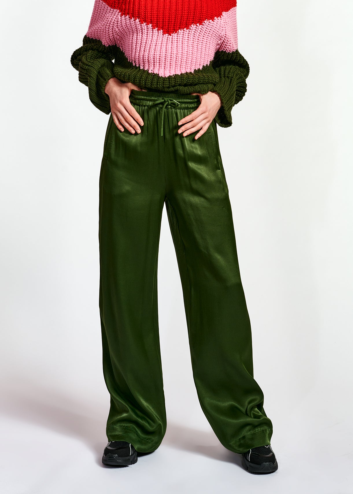 Pine green wide leg satin pj pants RE—SSENTIEL | Essentiel second hand
