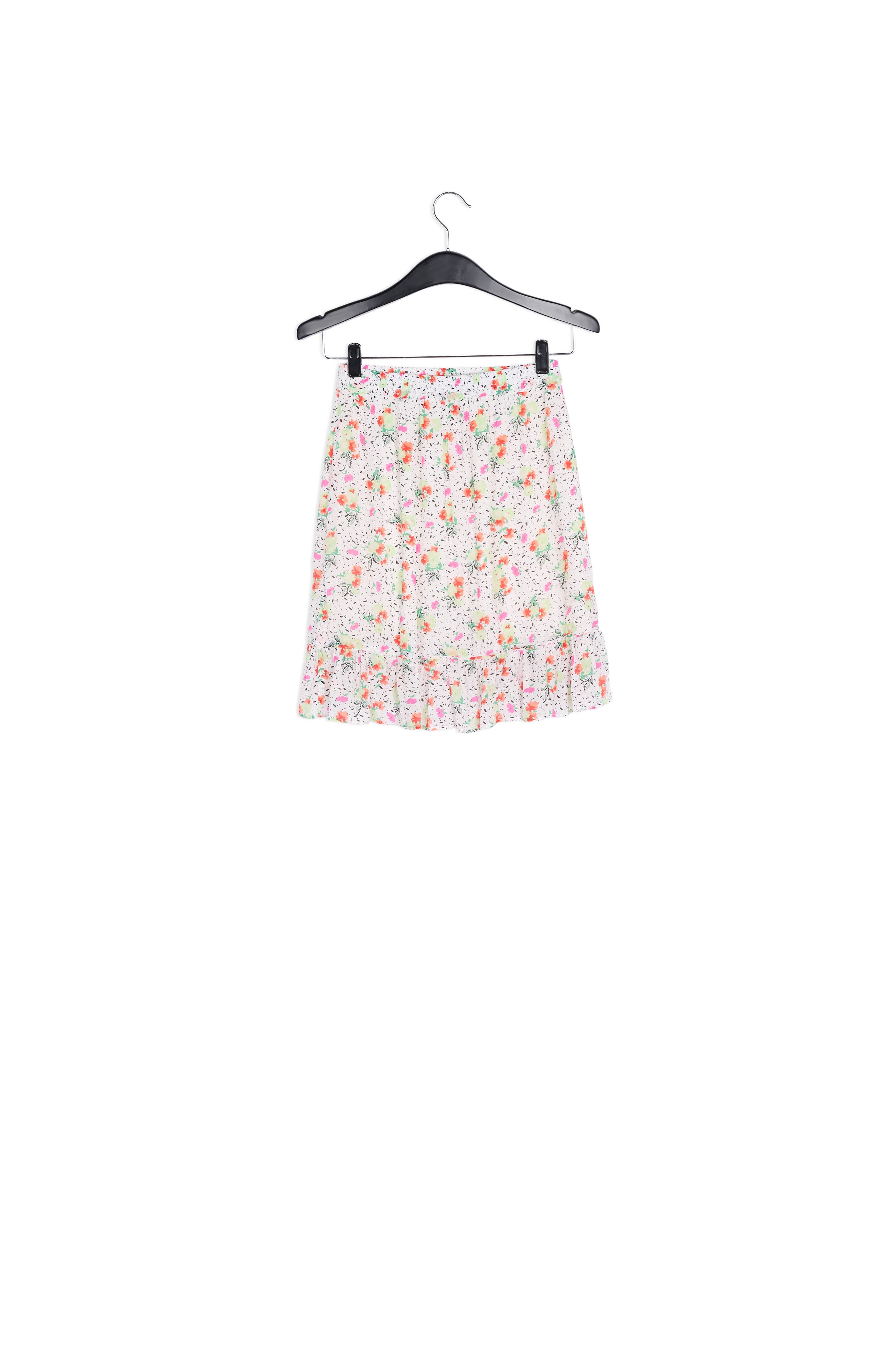 Gebroken witte minirok met bloemetjes en volant RE—SSENTIEL | Essentiel second hand