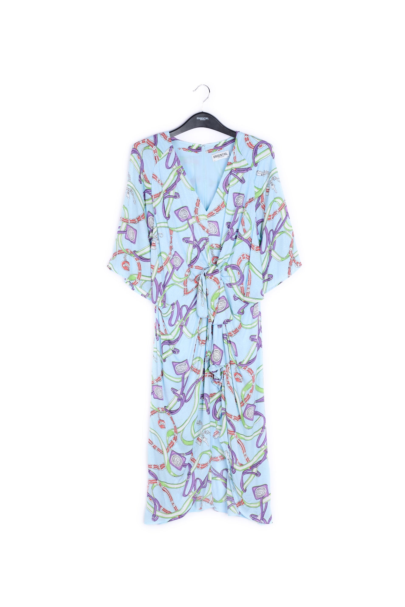 Dark blue midi-length floral print dress RE—SSENTIEL | Essentiel second hand