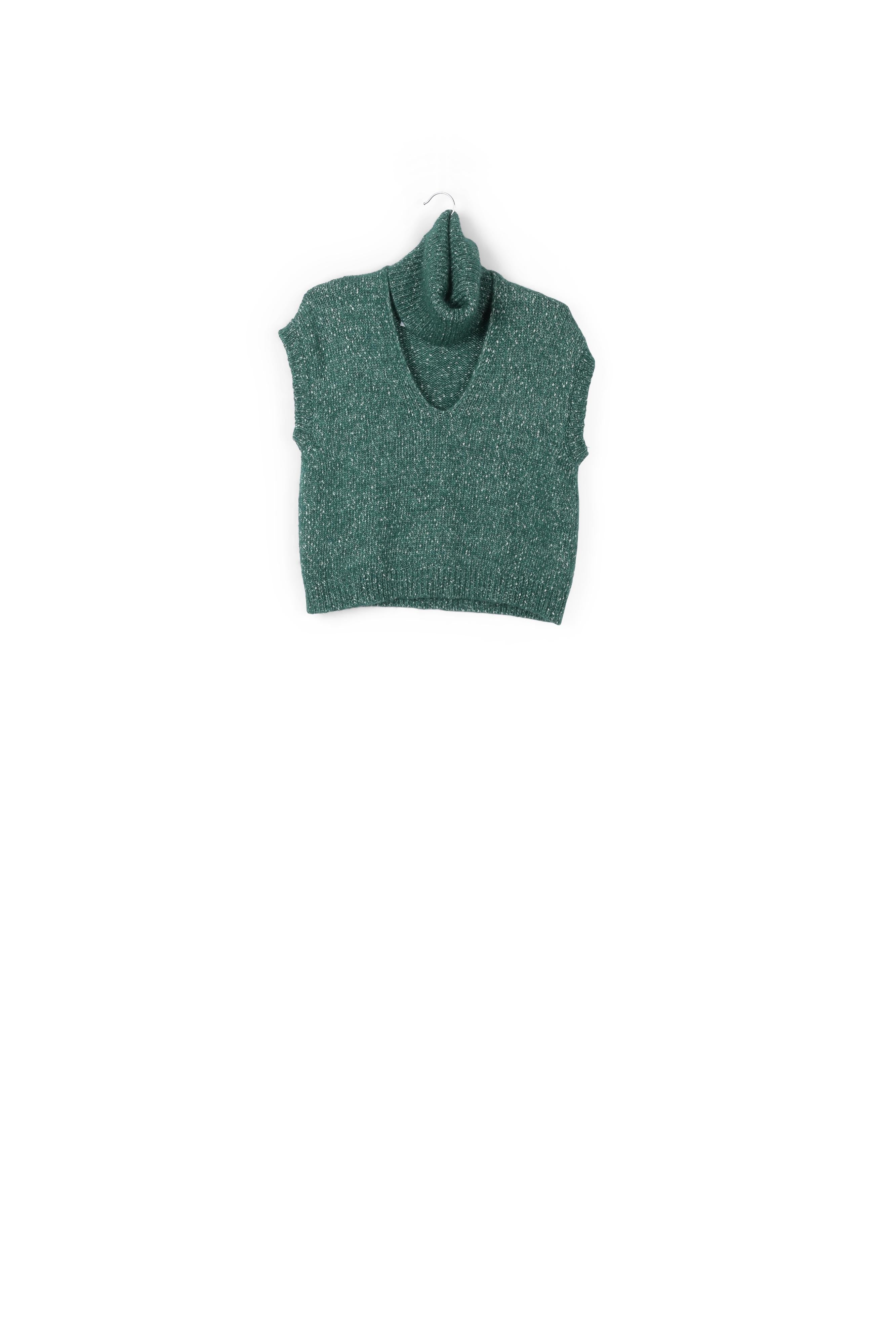 Dark green mélange sleeveless sweater with separate collar RE—SSENTIEL | Essentiel second hand