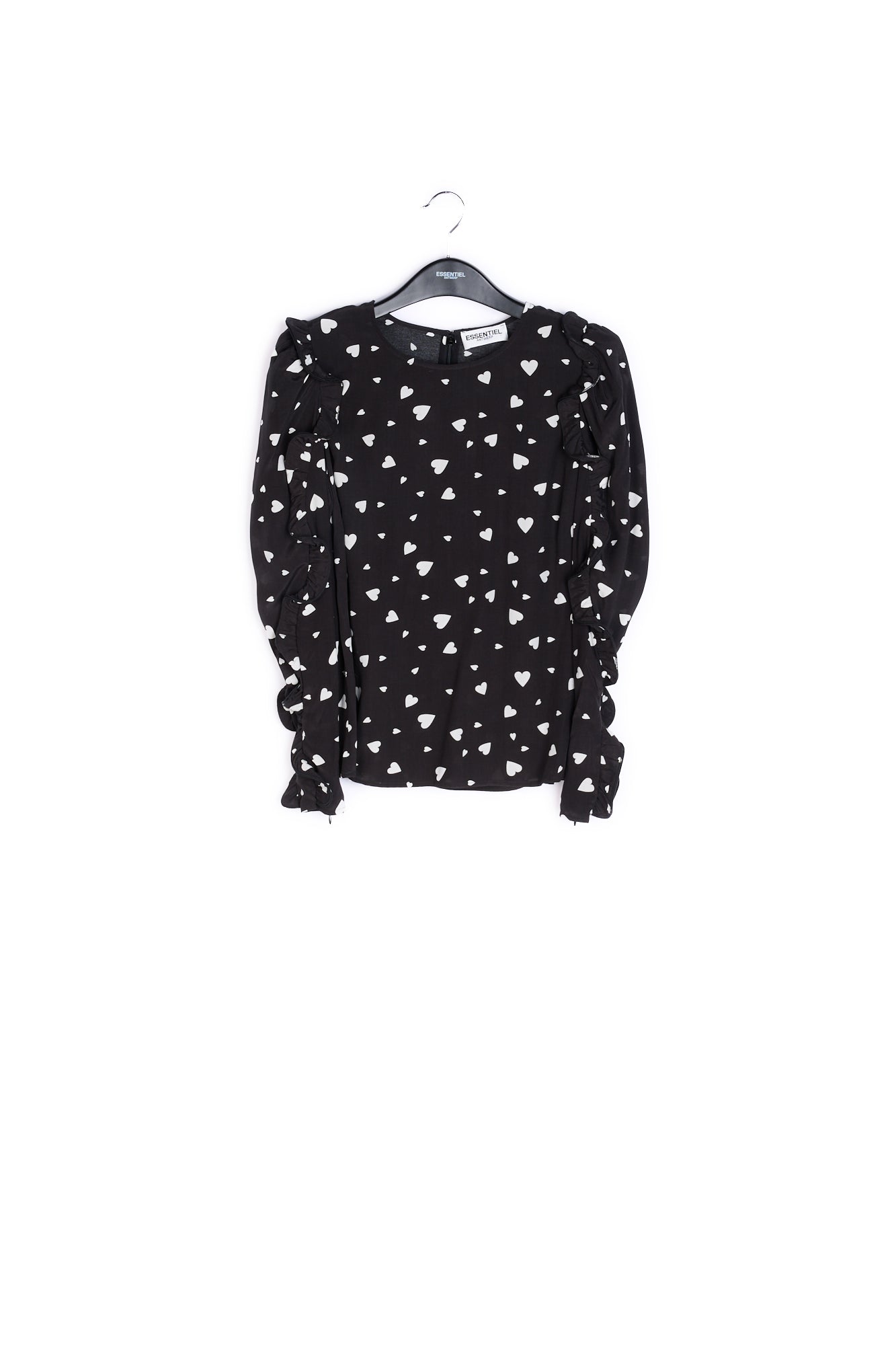 Black heart-print top with ruffled sleeves RE—SSENTIEL | Essentiel second hand