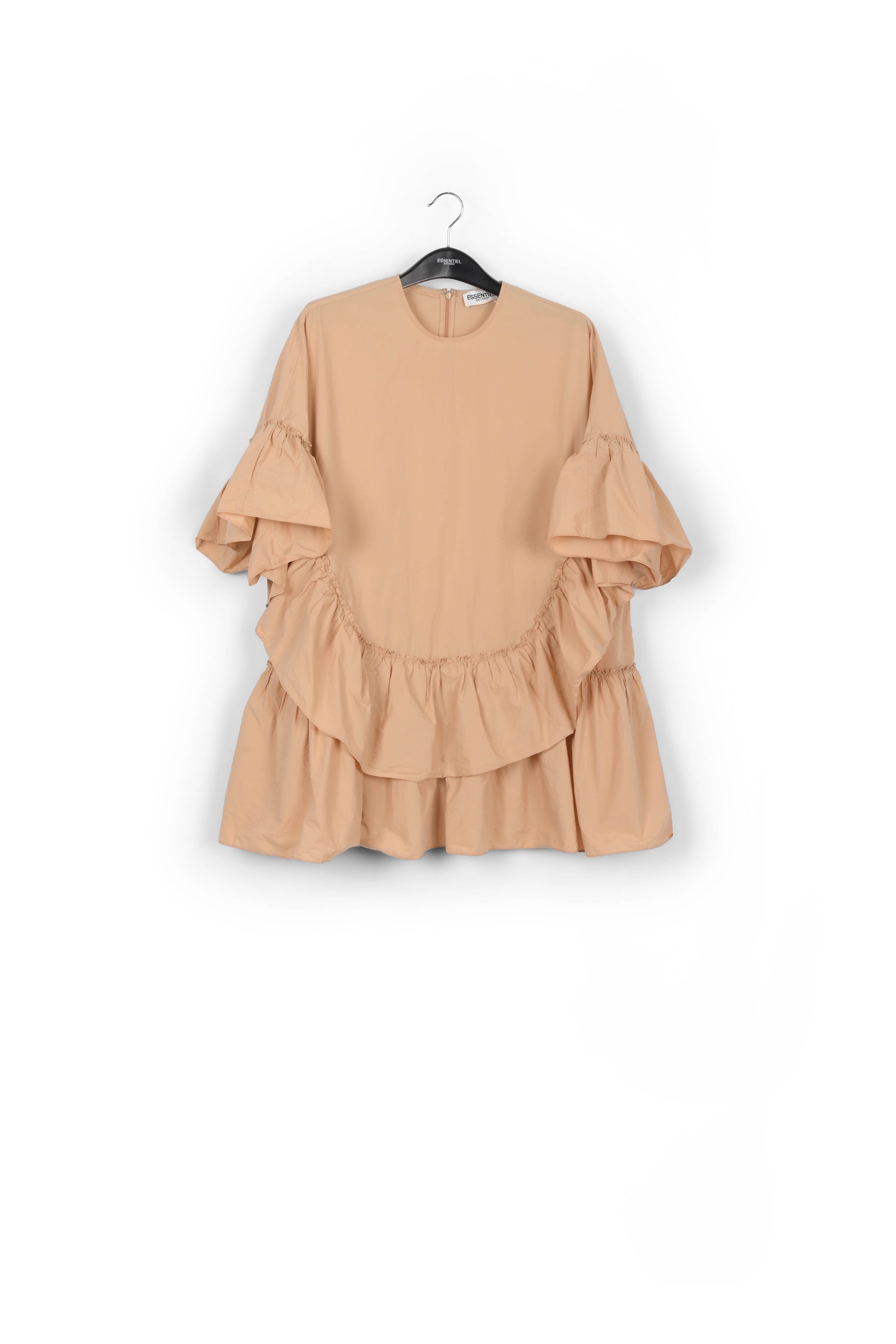 Beige ruffled cotton dress with floral print RE—SSENTIEL | Essentiel second hand