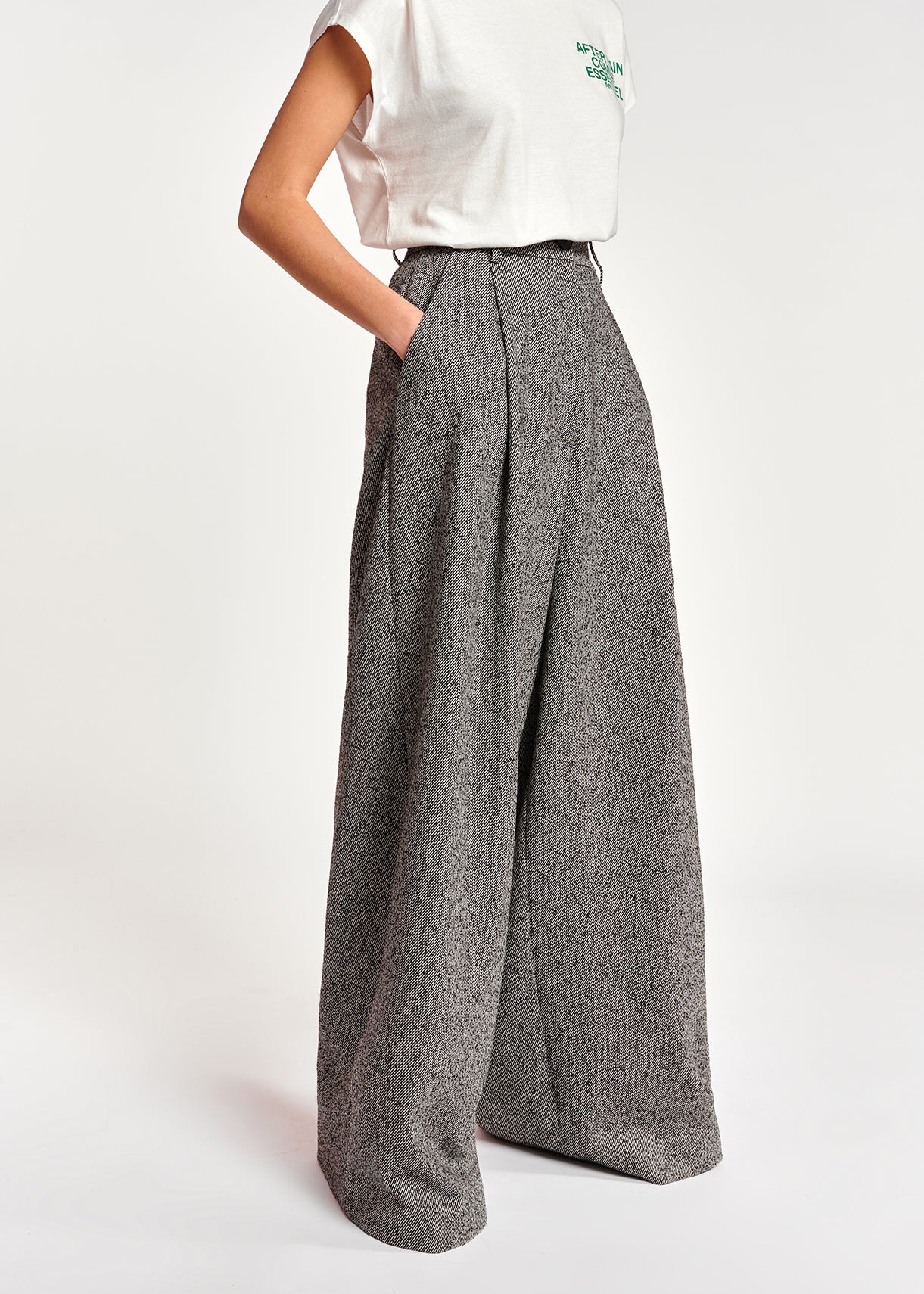 Grey mélange wide-leg pants RE—SSENTIEL | Essentiel second hand