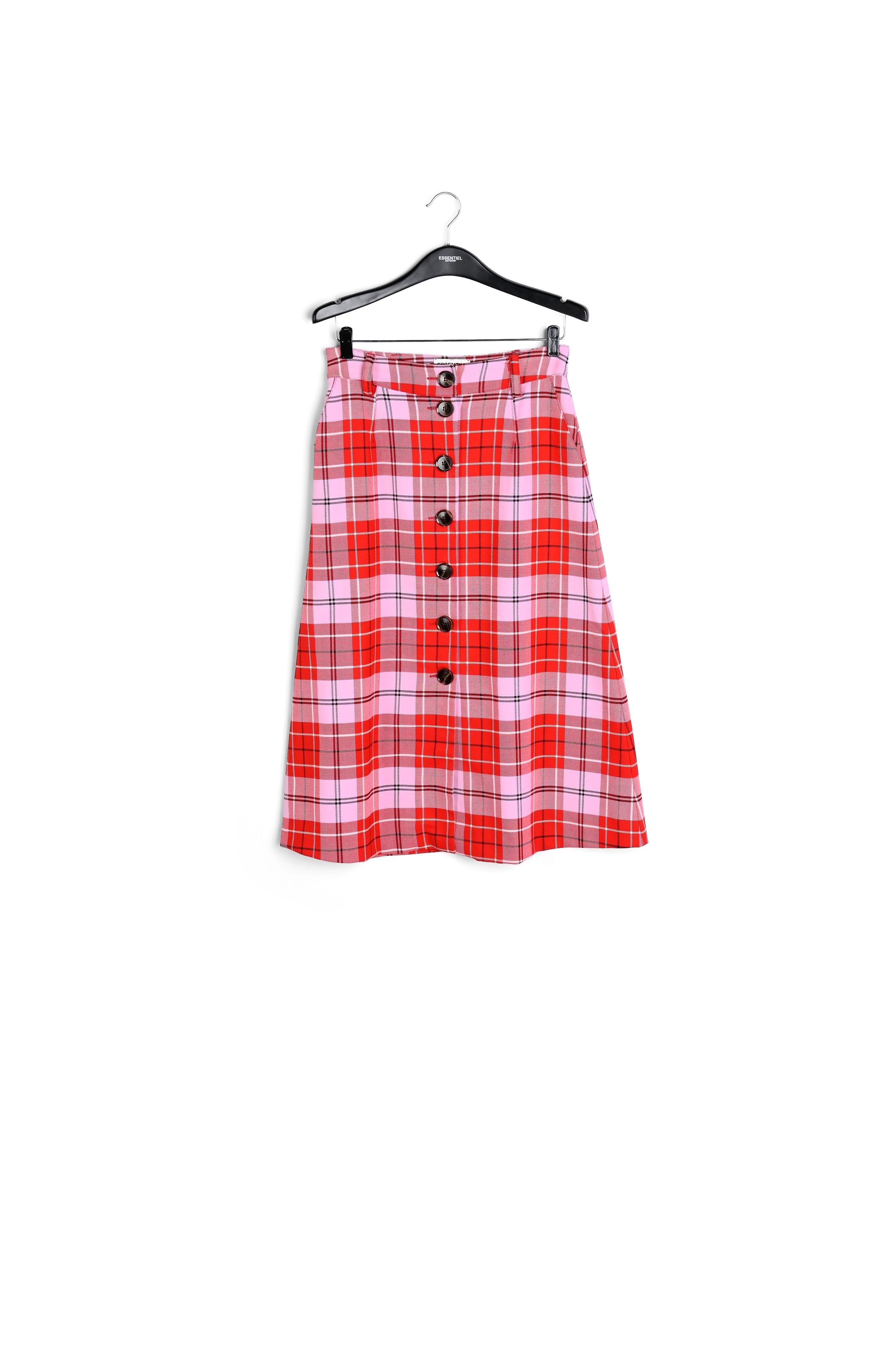 Jupe midi à carreaux rouge et rose RE—SSENTIEL | Essentiel second hand