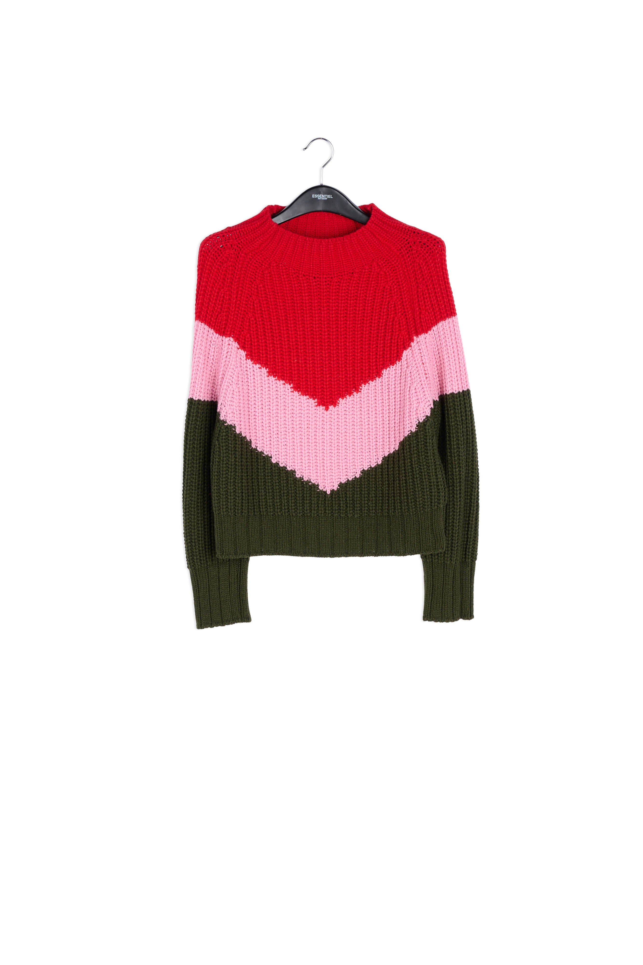 Khaki, pink and red v-panel knitted sweater RE—SSENTIEL | Essentiel second hand