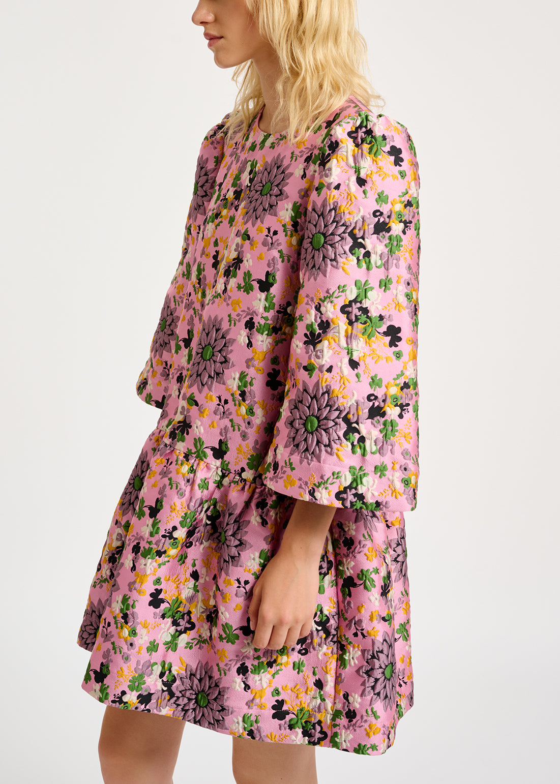 Pink floral jacquard mini dress RE—SSENTIEL | Essentiel second hand