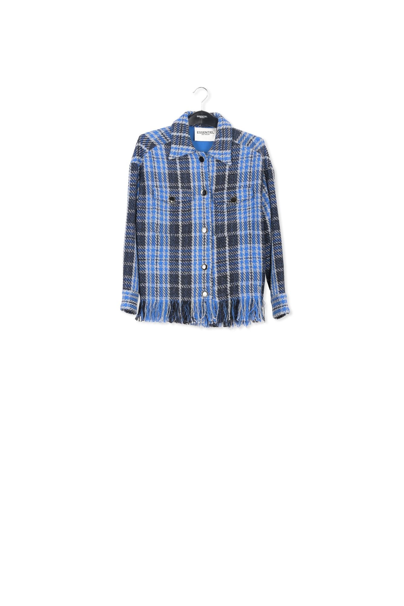 Blue check jacket with fringed hem RE—SSENTIEL | Essentiel second hand