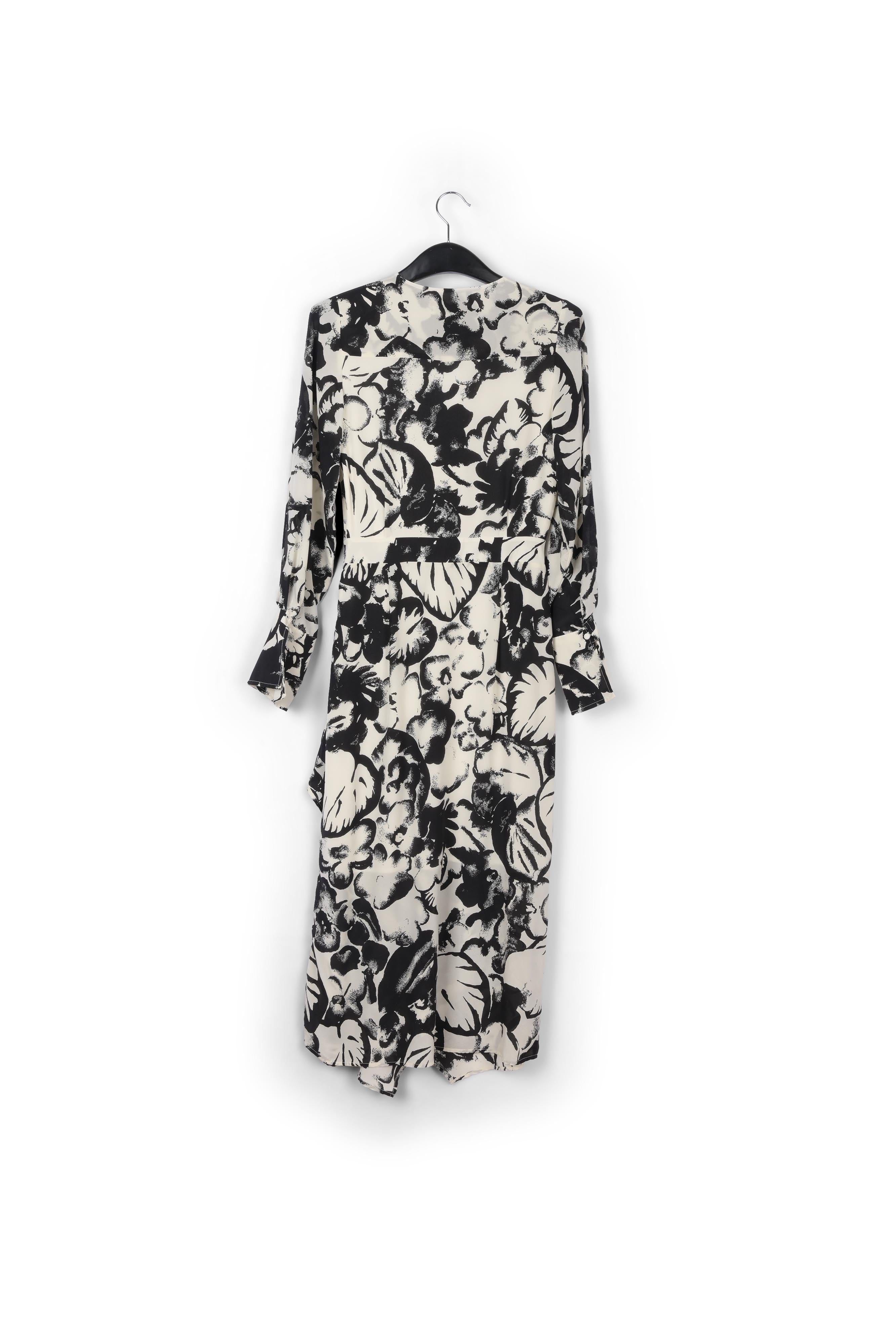 Robe midi blanc cassé en soie à imprimé botanique RE—SSENTIEL | Essentiel second hand