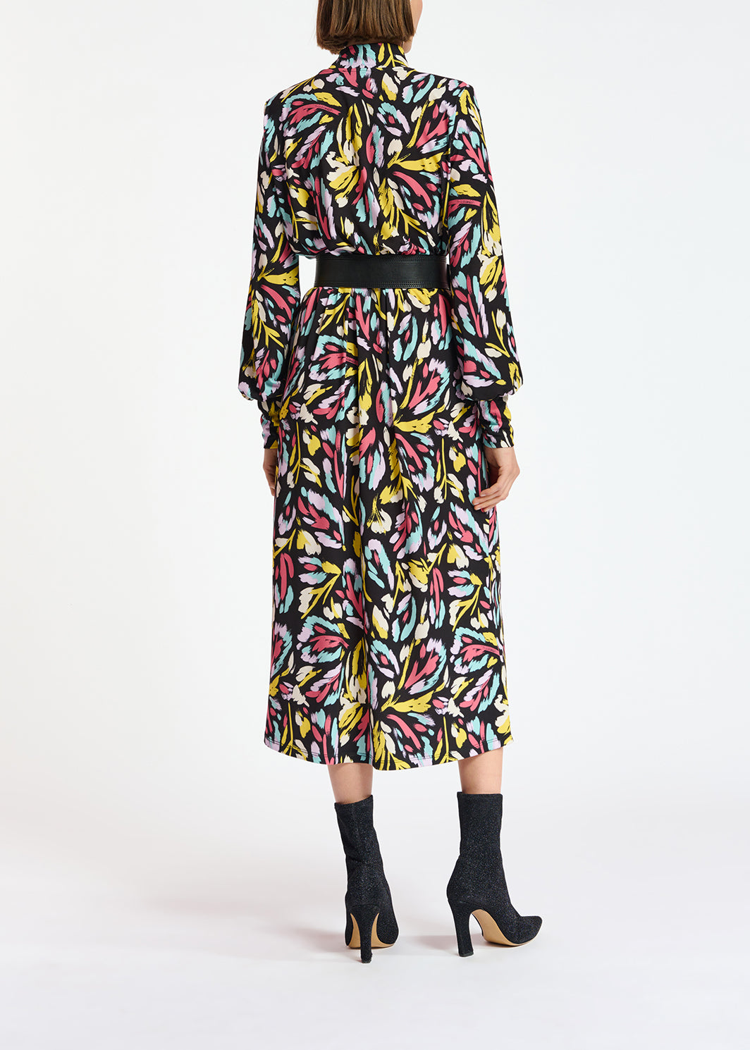 Black, yellow and lilac stretch-jersey midi dress RE—SSENTIEL | Essentiel second hand