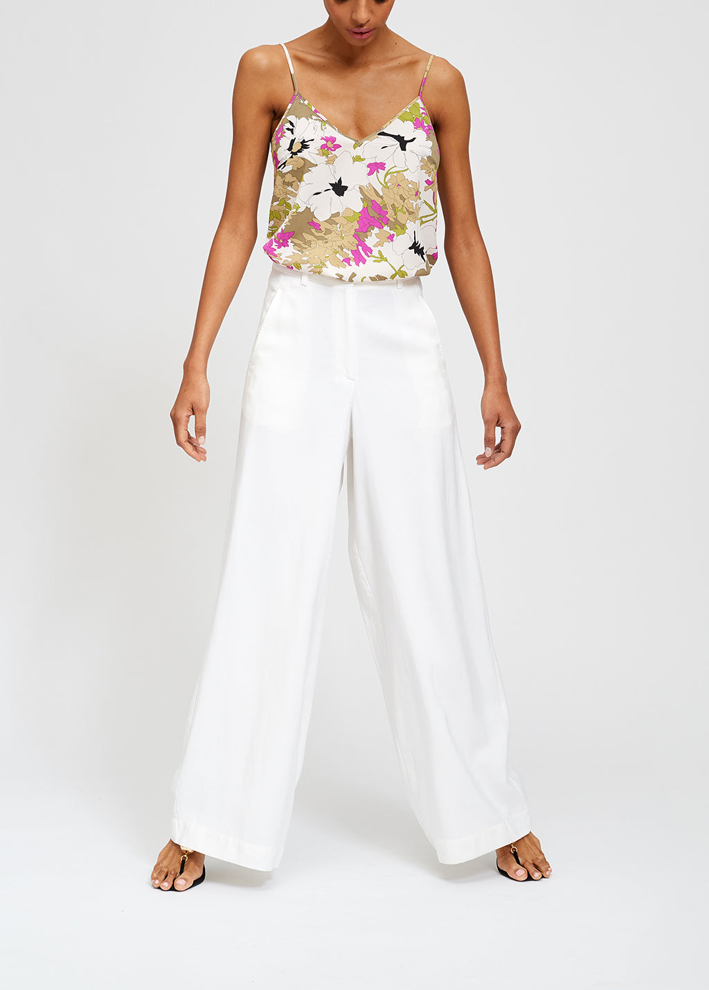 Khaki green, white and pink floral camisole RE—SSENTIEL | Essentiel second hand