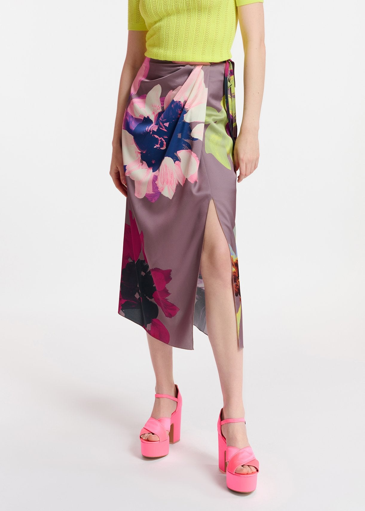 Mauve midi skirt with multicolor floral print RE—SSENTIEL | Essentiel second hand