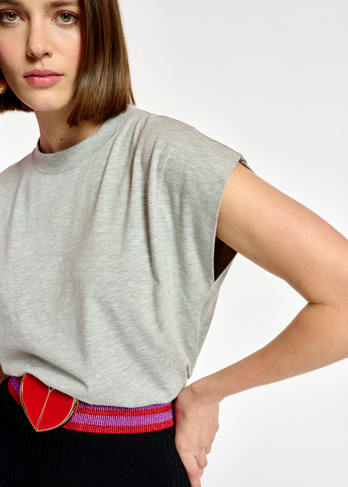 Grey cap-sleeve T-shirt RE—SSENTIEL | Essentiel second hand