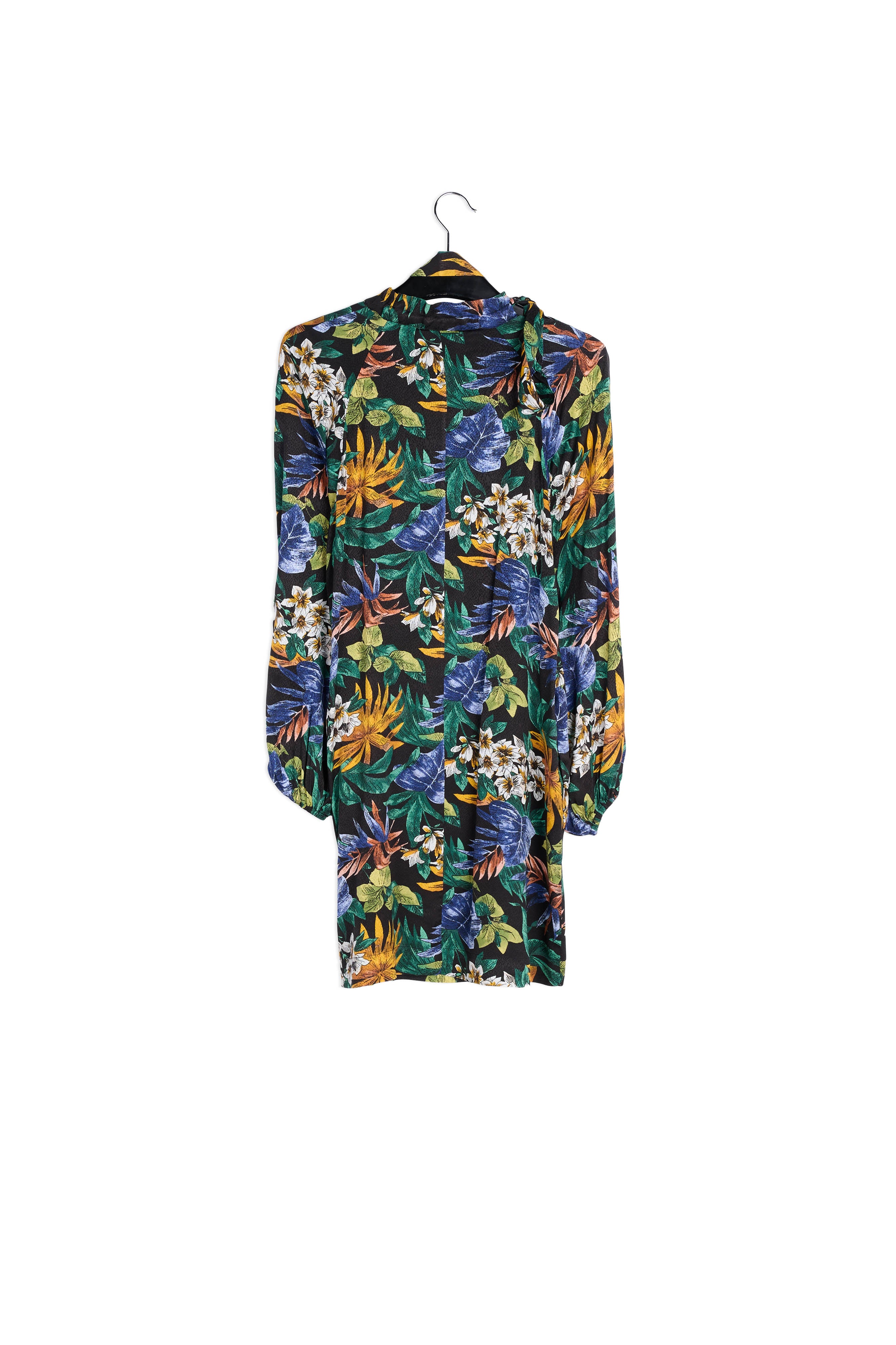 Black floral-print mini dress with pussy-bow RE—SSENTIEL | Essentiel second hand