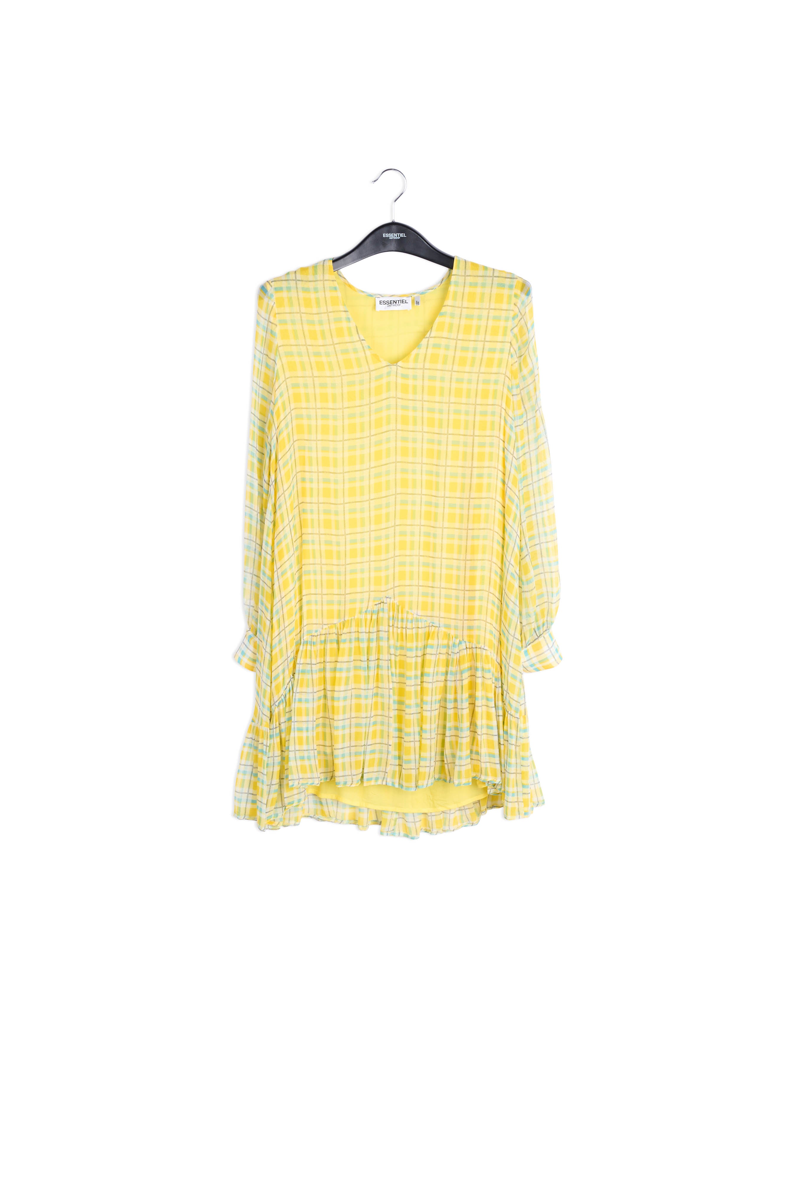 Geel met lichtblauw geruite mini-jurk RE—SSENTIEL | Essentiel second hand