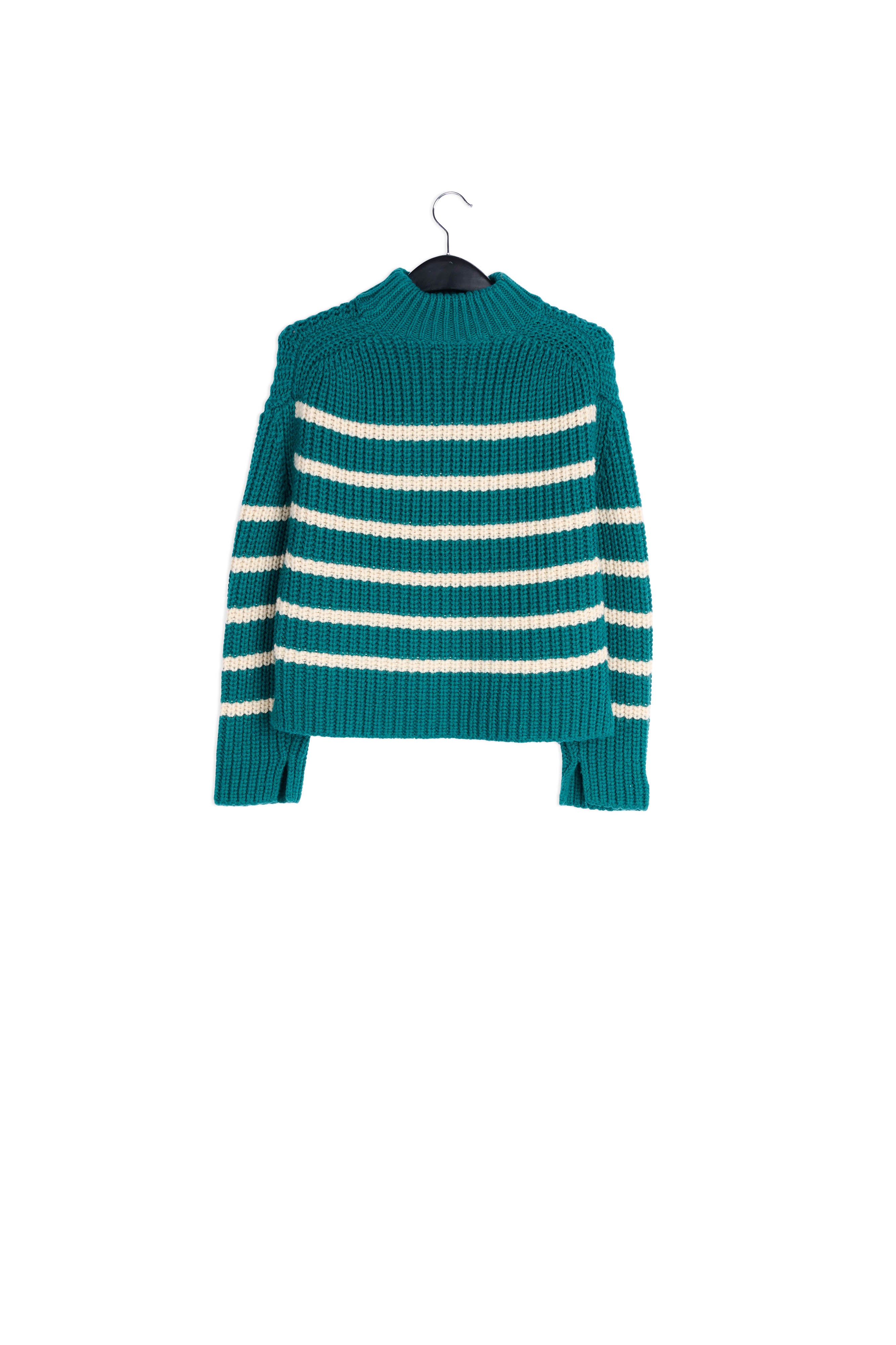 Bottle green and off-white striped ribbed-knit sweater RE—SSENTIEL | Essentiel second hand